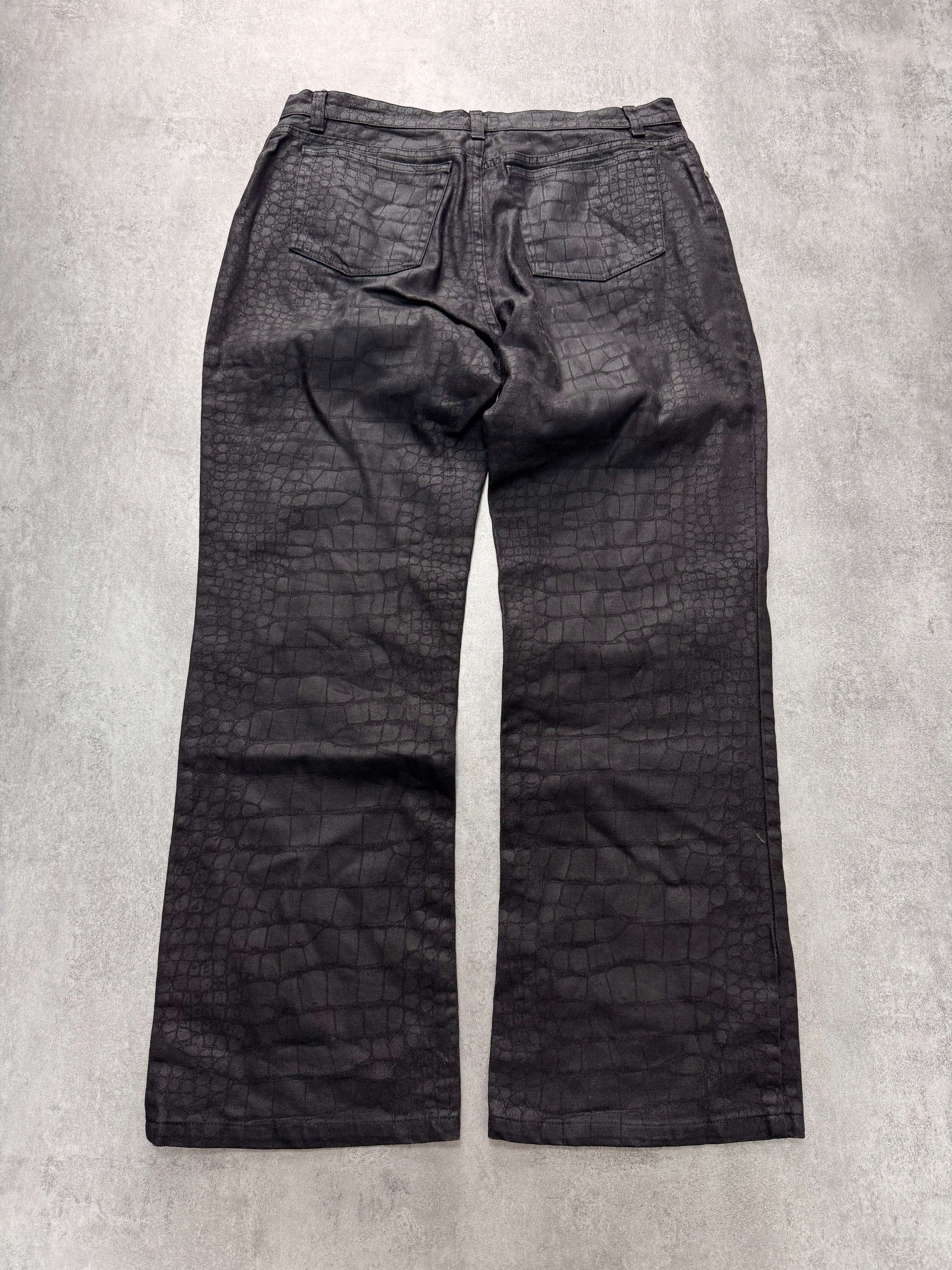 2000s Roberto Cavalli Crocodile Skin Effect Obscur Black Pants