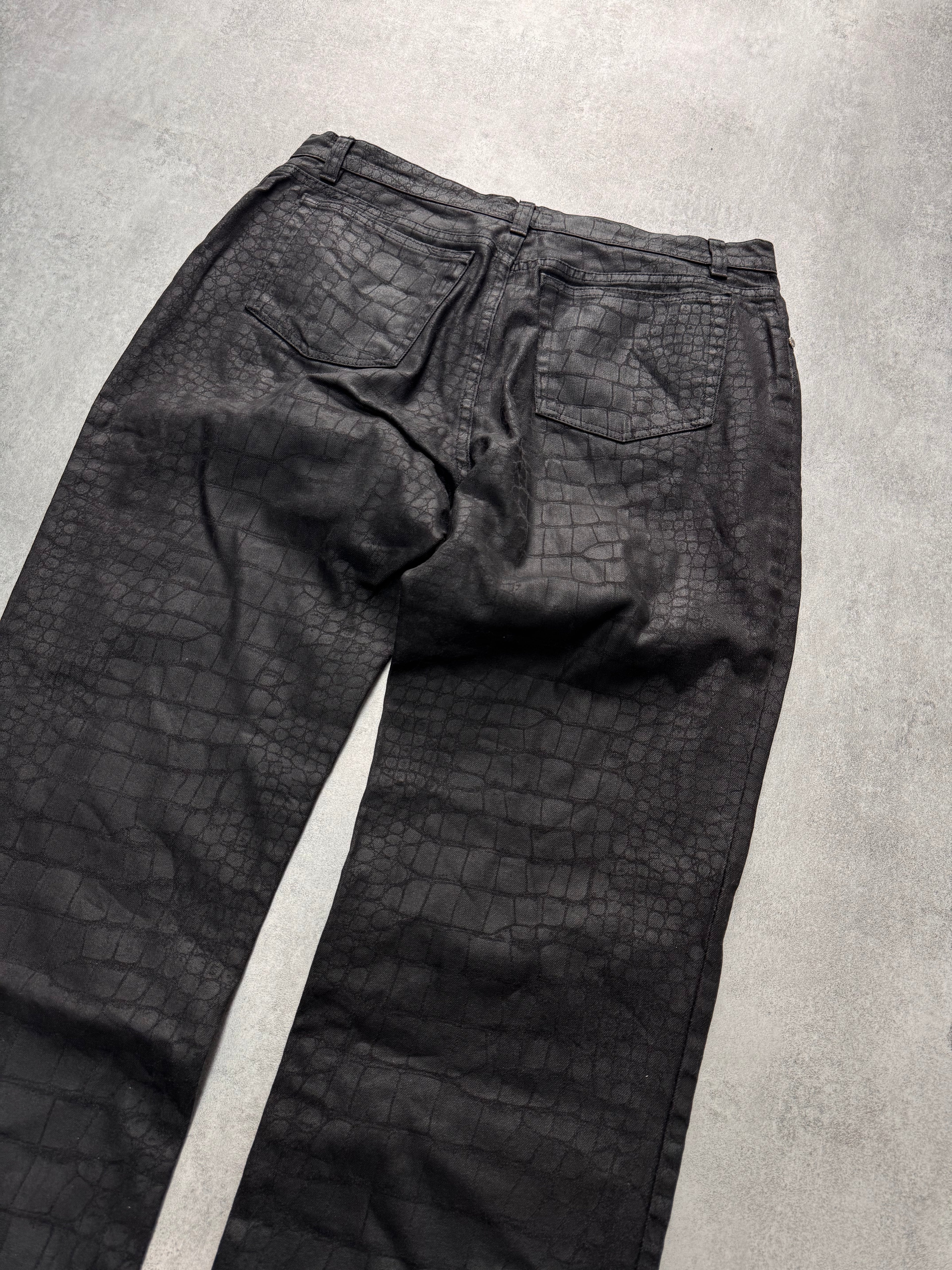 2000s Roberto Cavalli Crocodile Skin Effect Obscur Black Pants