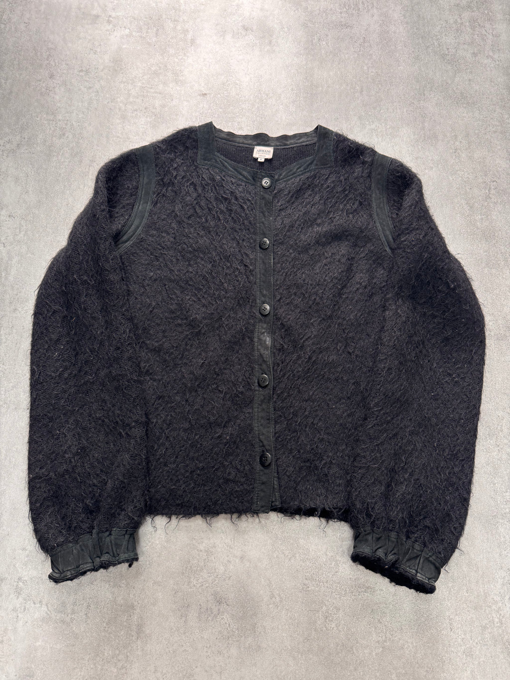 1990s Armani Collezioni Black Black Italian Mohair Cardigan