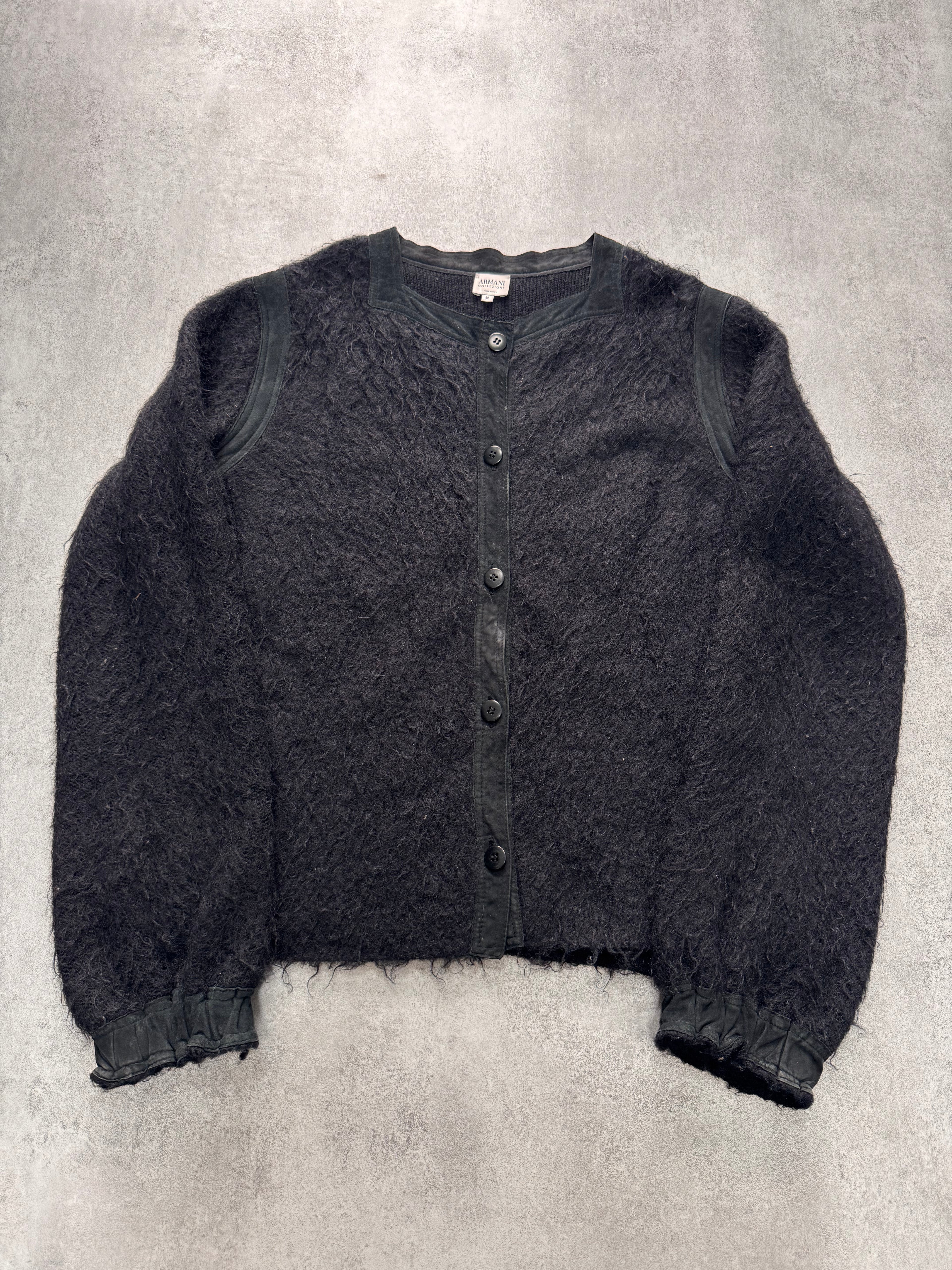 1990s Armani Collezioni Black Black Italian Mohair Cardigan