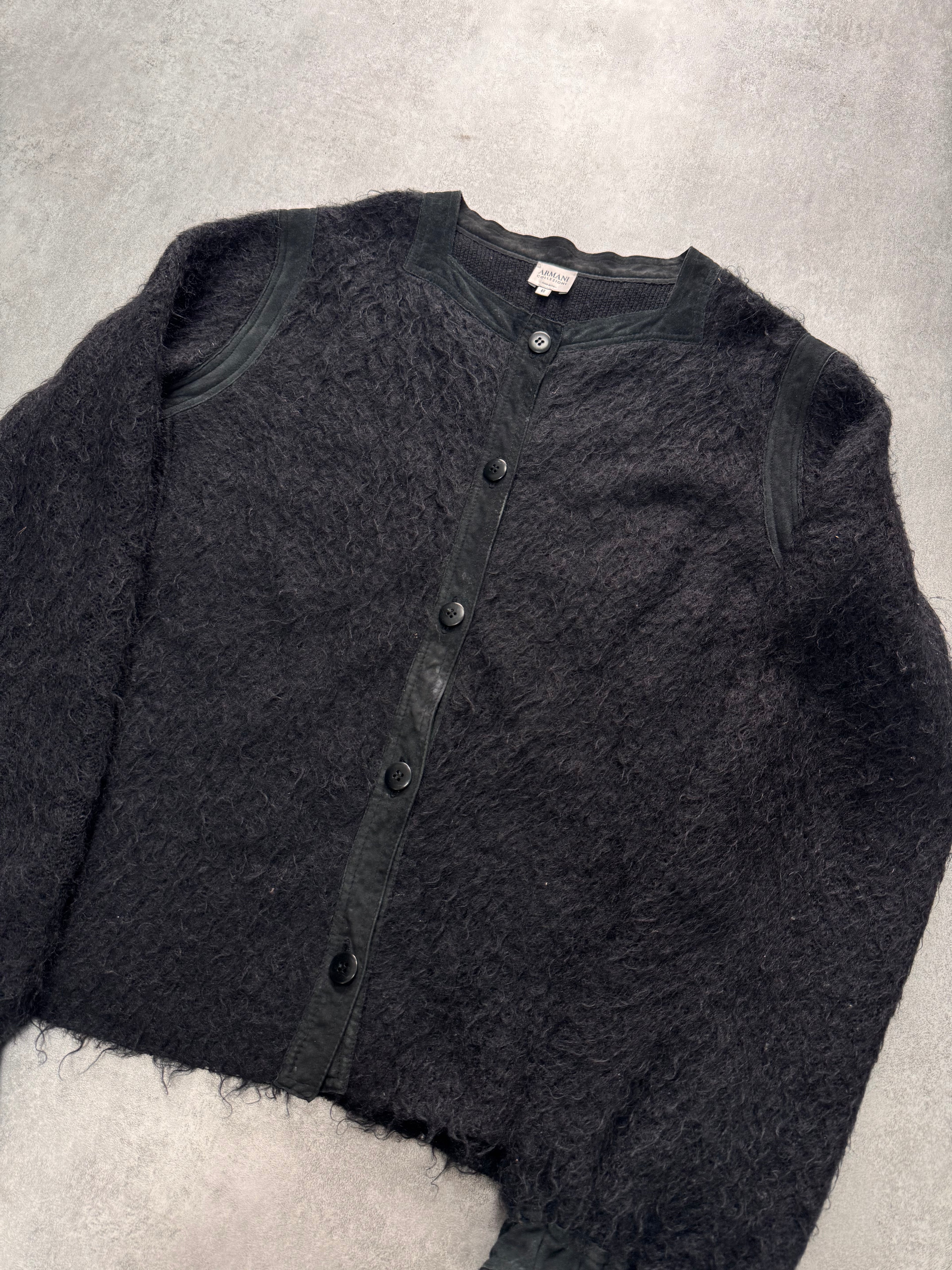 1990s Armani Collezioni Black Black Italian Mohair Cardigan