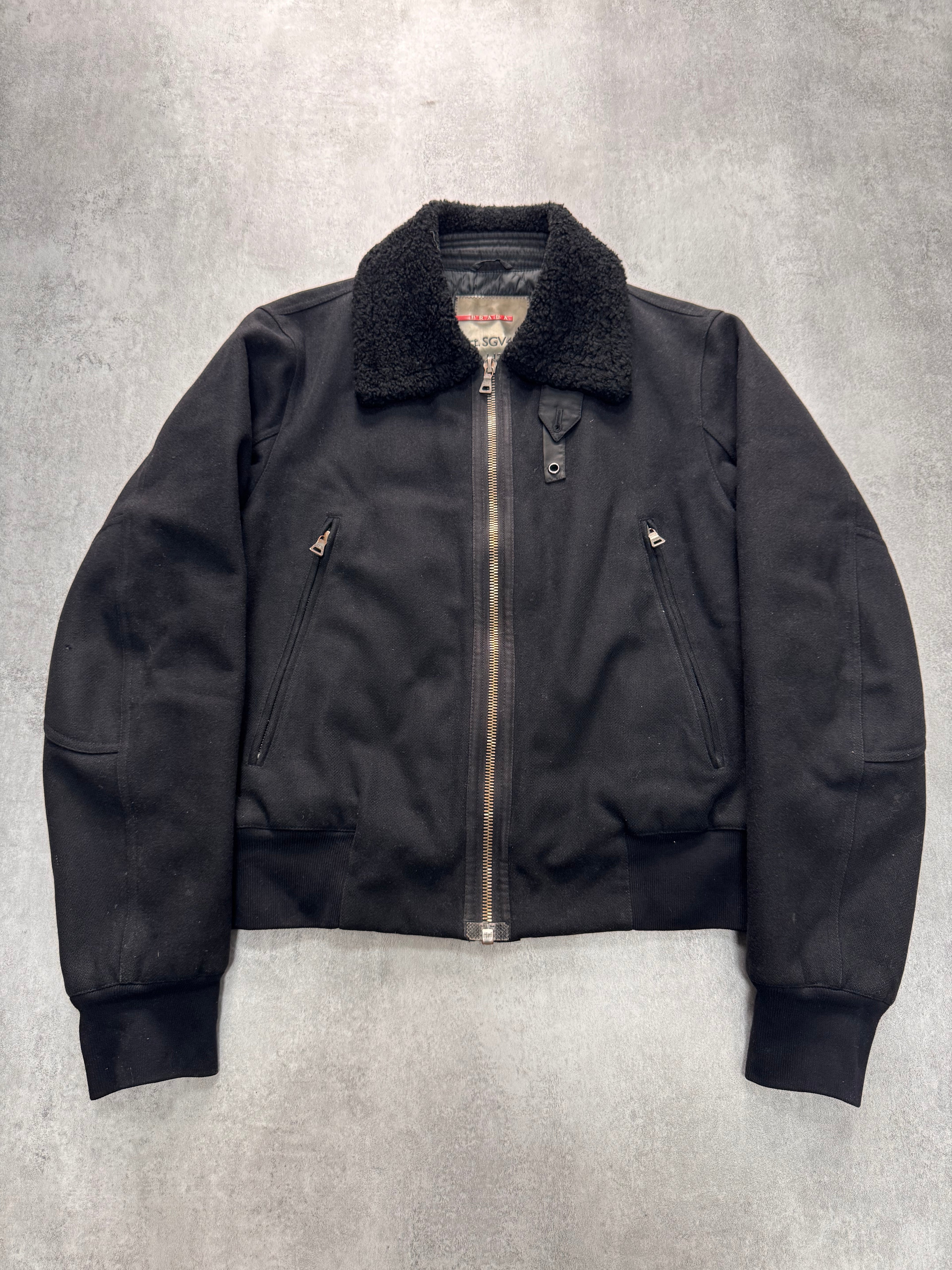2000s Prada Black Aviator Cozy Bomber Jacket