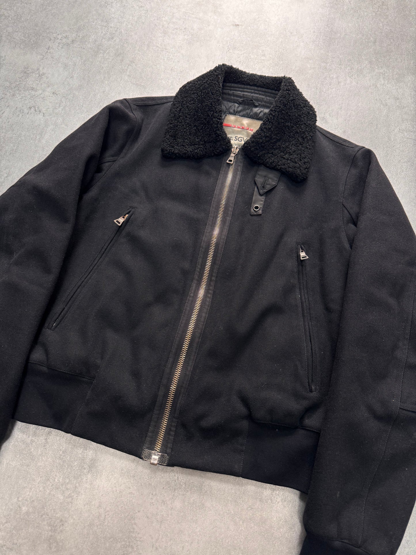 2000s Prada Black Aviator Cozy Bomber Jacket (M)