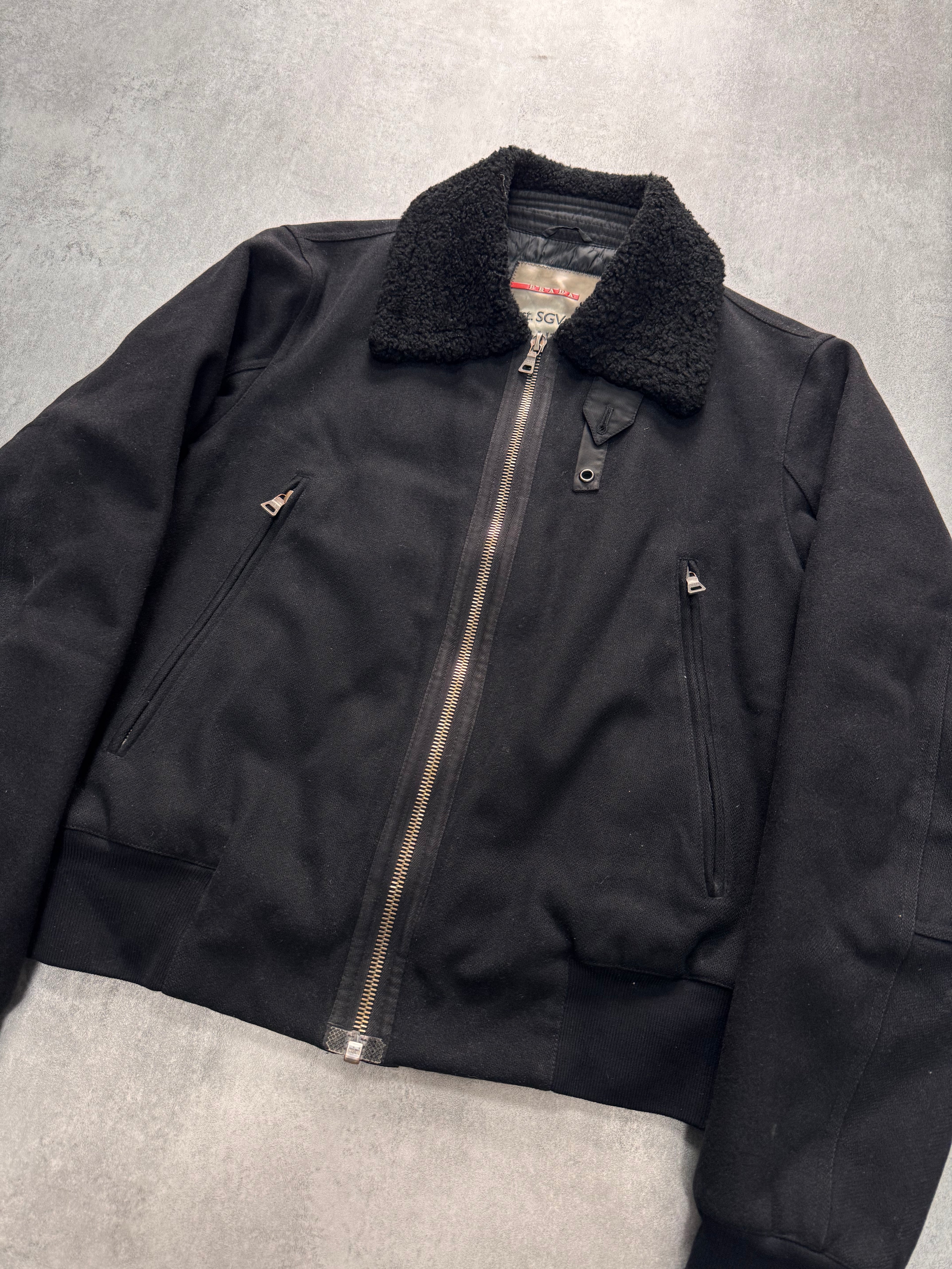2000s Prada Black Aviator Cozy Bomber Jacket