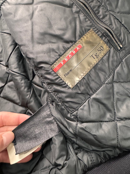 2000s Prada Black Aviator Cozy Bomber Jacket (M)