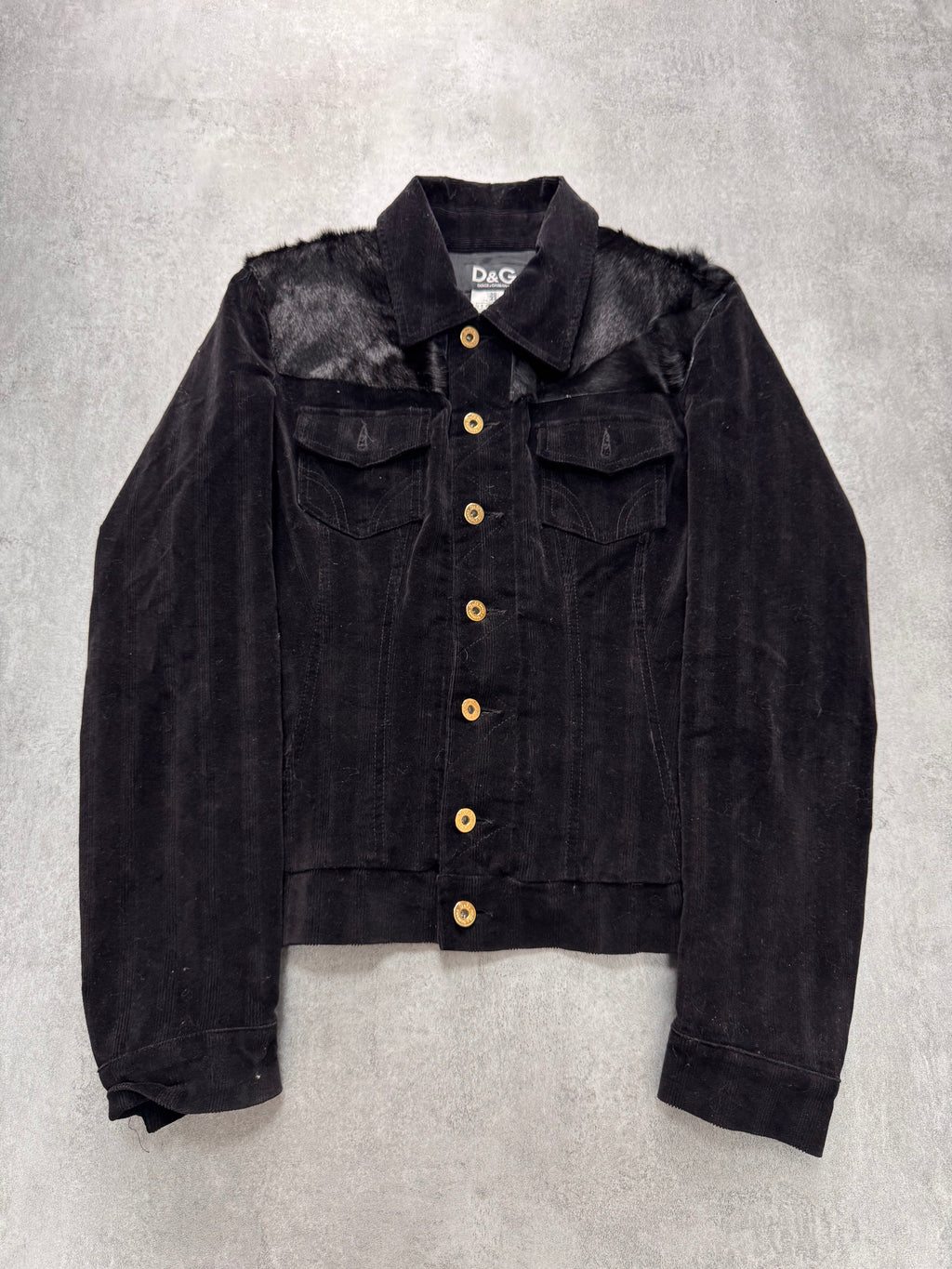 2000s Dolce & Gabbana Obscure Black Fur Trucker Jacket