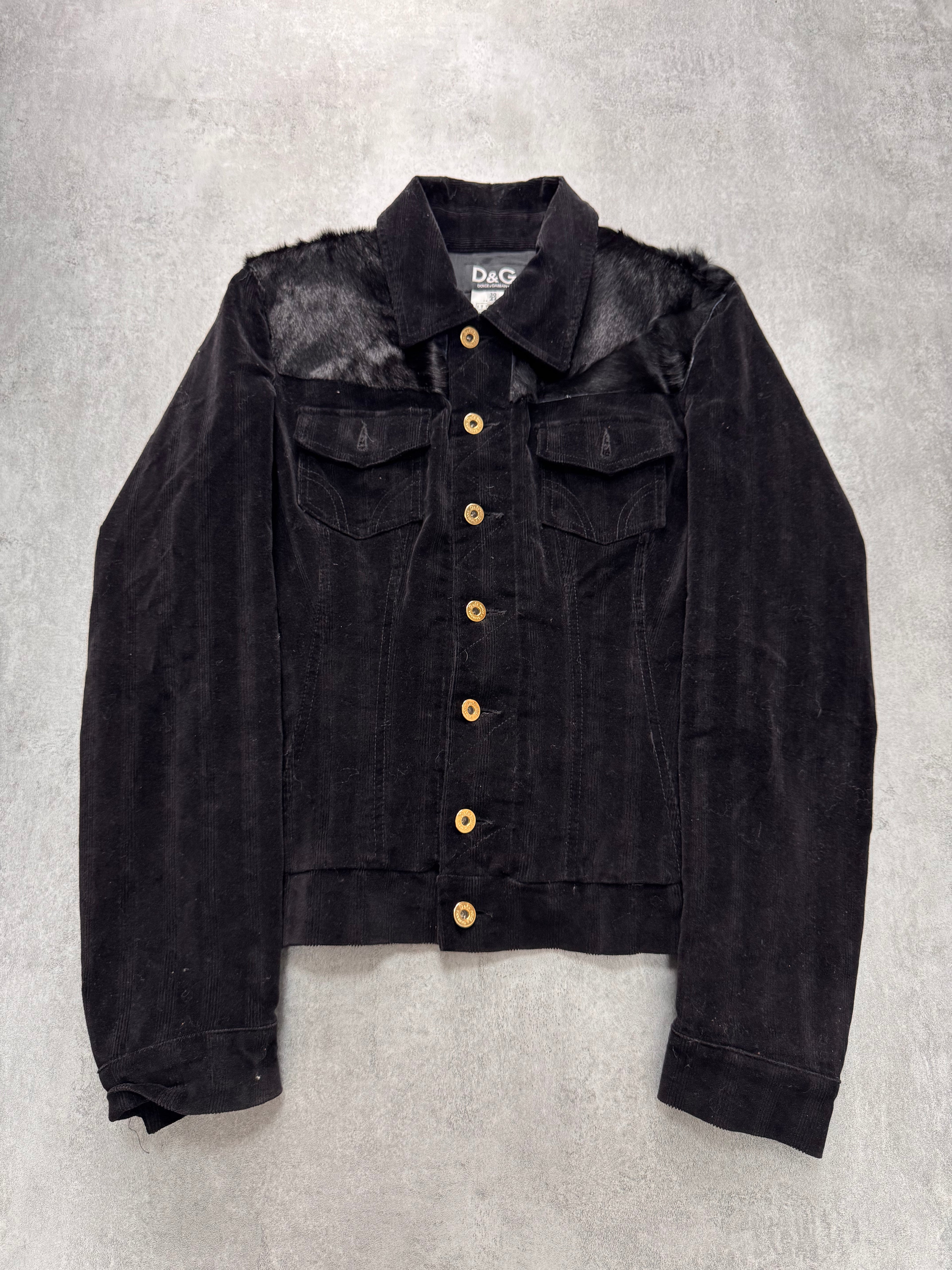 2000s Dolce & Gabbana Obscure Black Fur Trucker Jacket