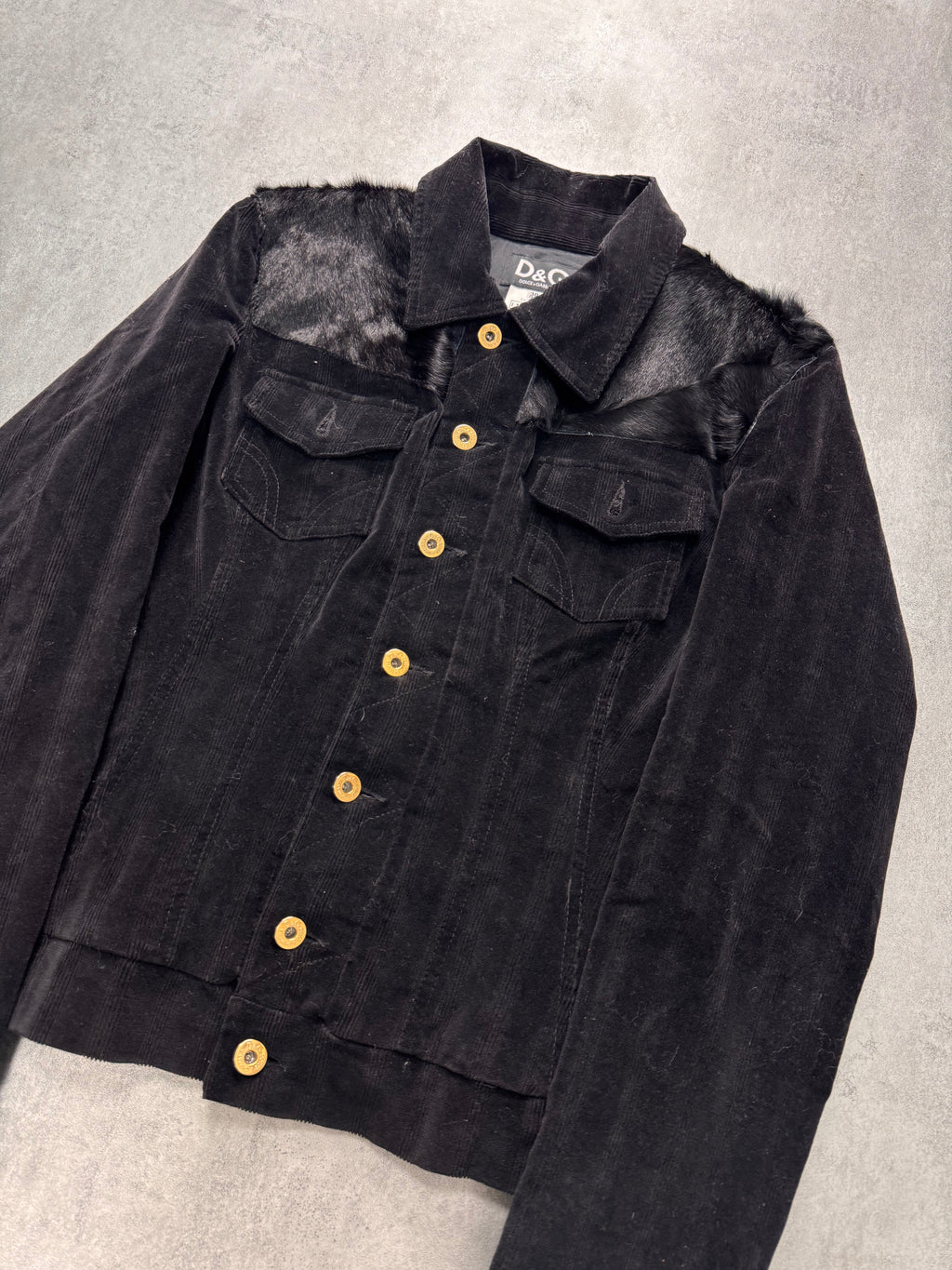 2000s Dolce & Gabbana Obscure Black Fur Trucker Jacket