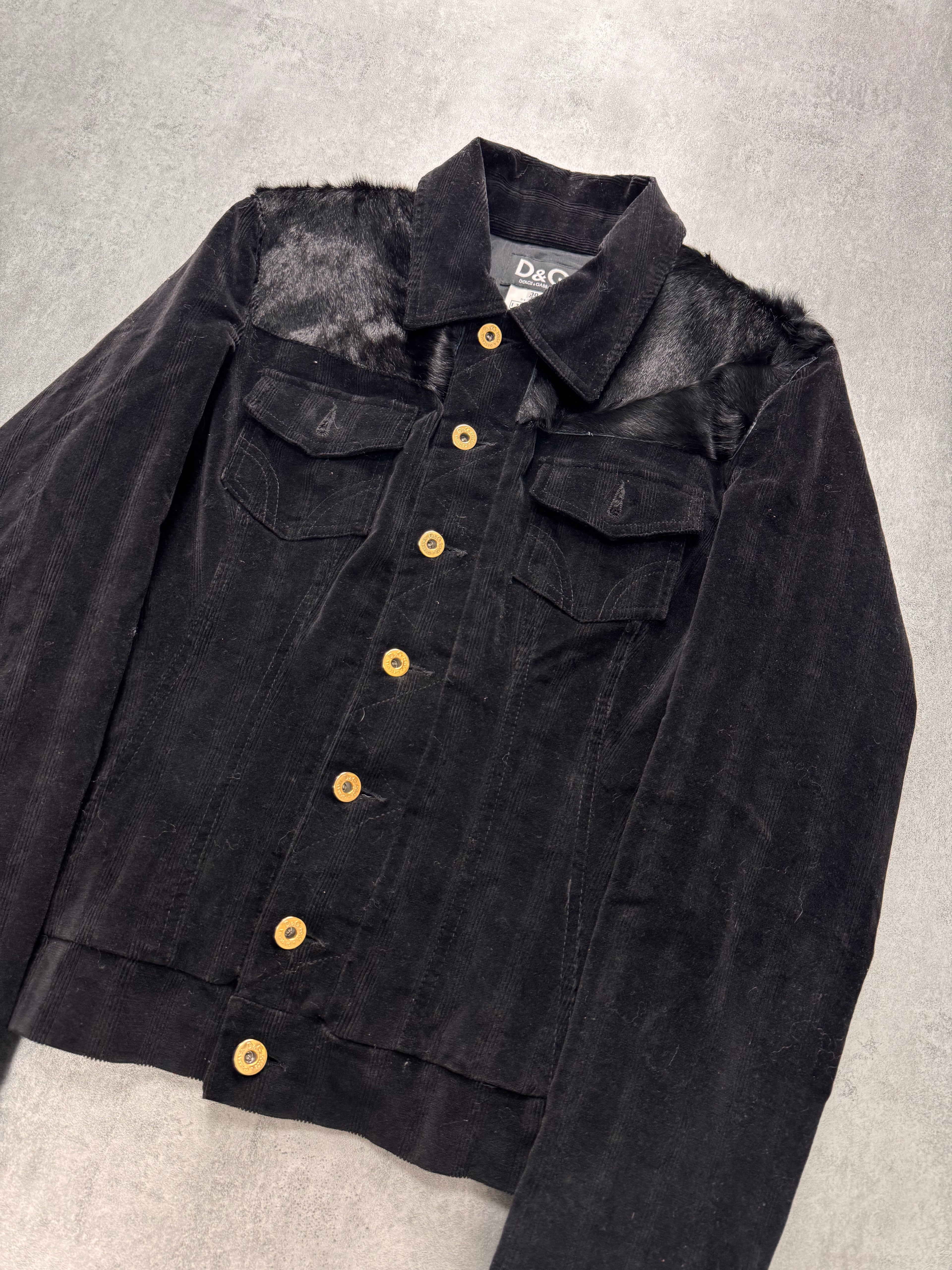 2000s Dolce & Gabbana Obscure Black Fur Trucker Jacket