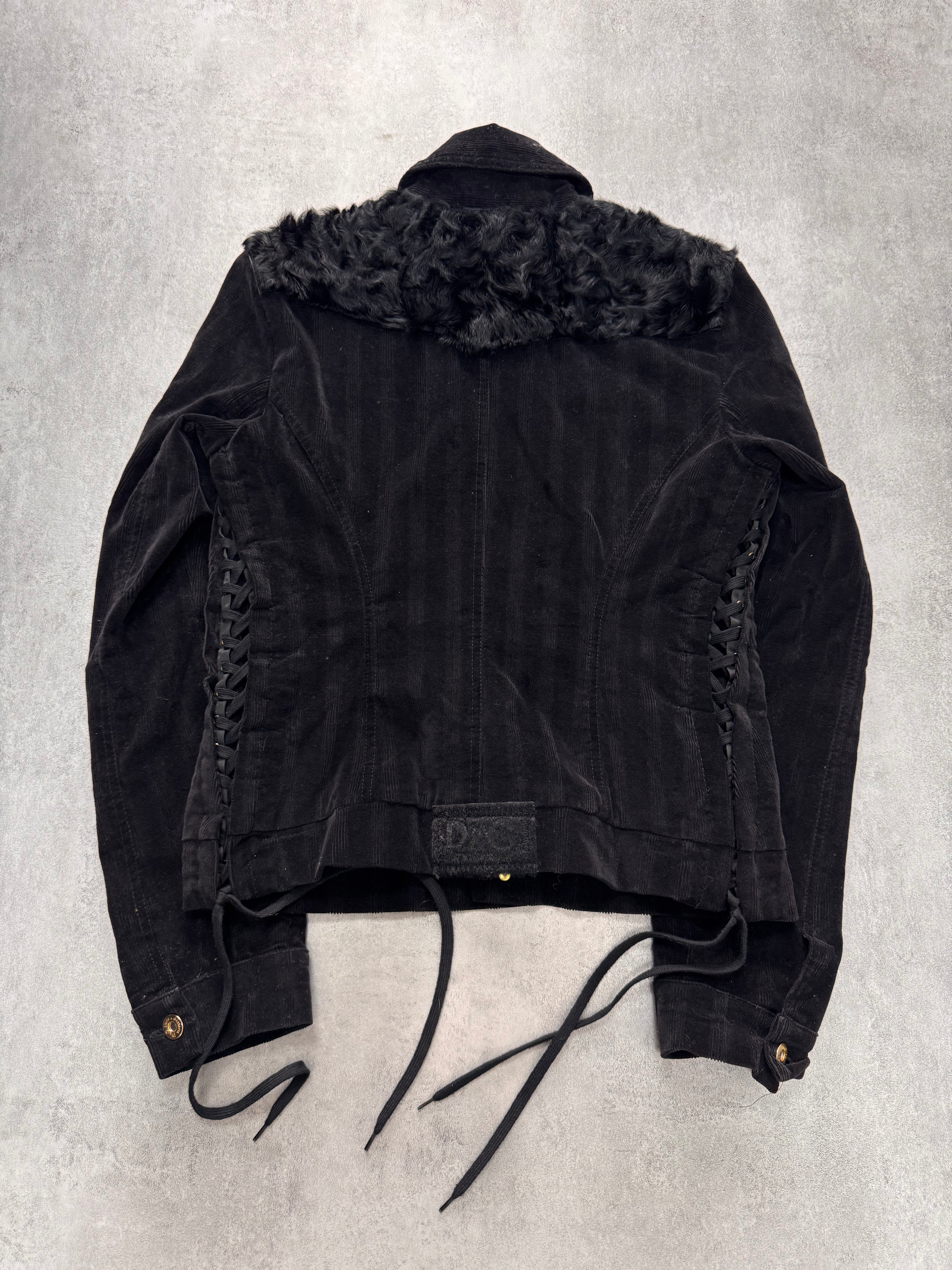 2000s Dolce & Gabbana Obscure Black Fur Trucker Jacket