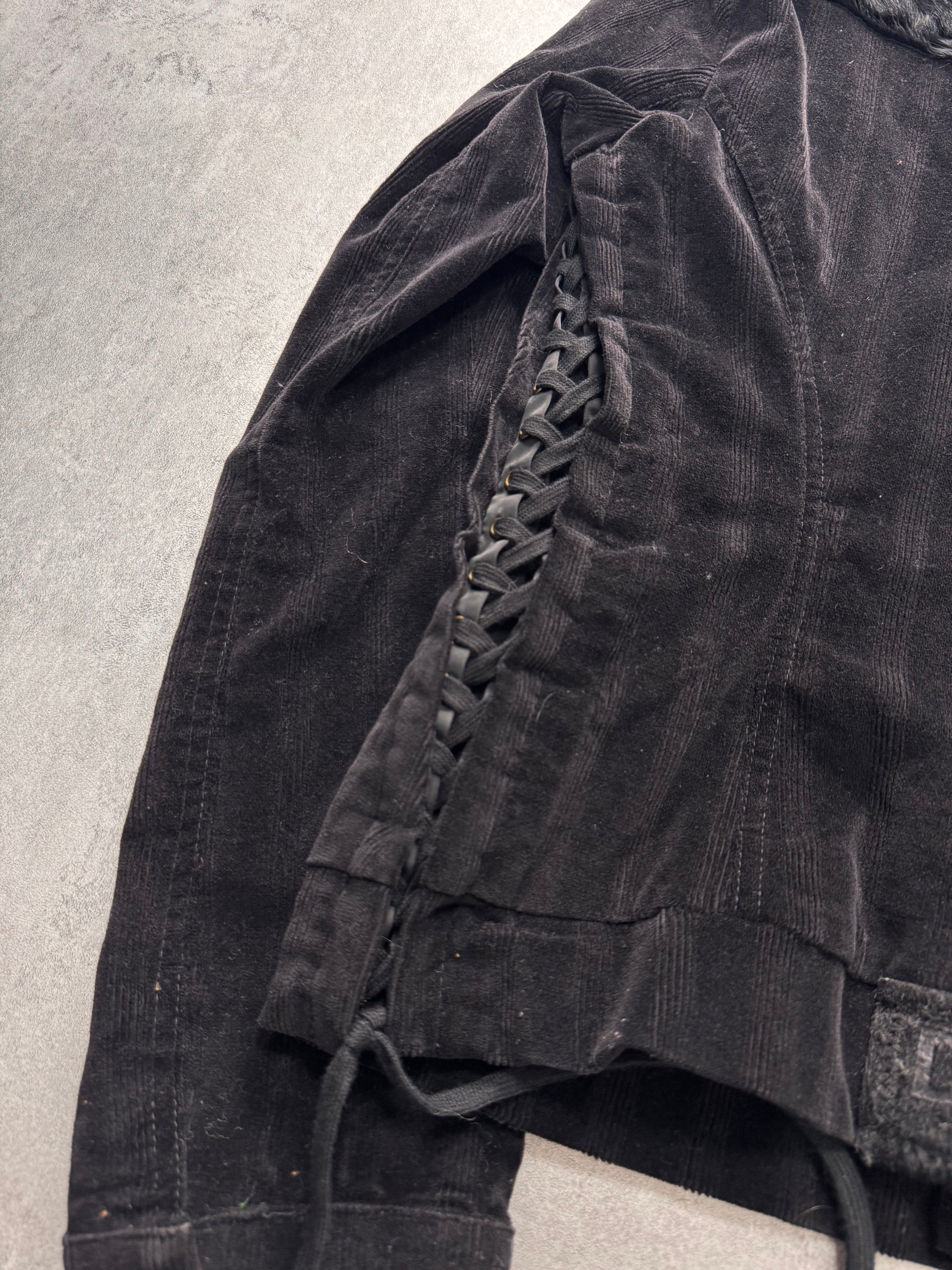 2000s Dolce & Gabbana Obscure Black Fur Trucker Jacket