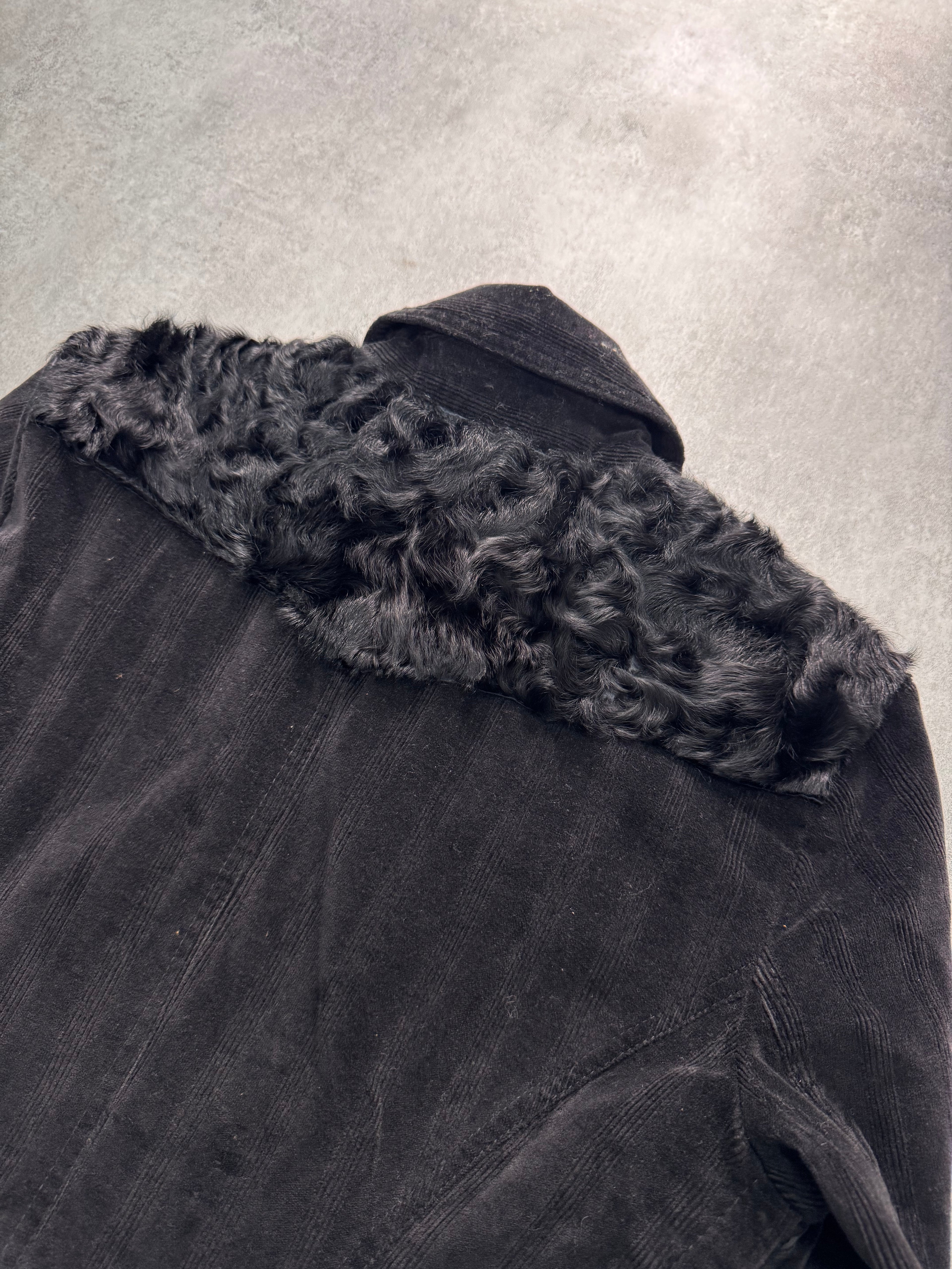 2000s Dolce & Gabbana Obscure Black Fur Trucker Jacket