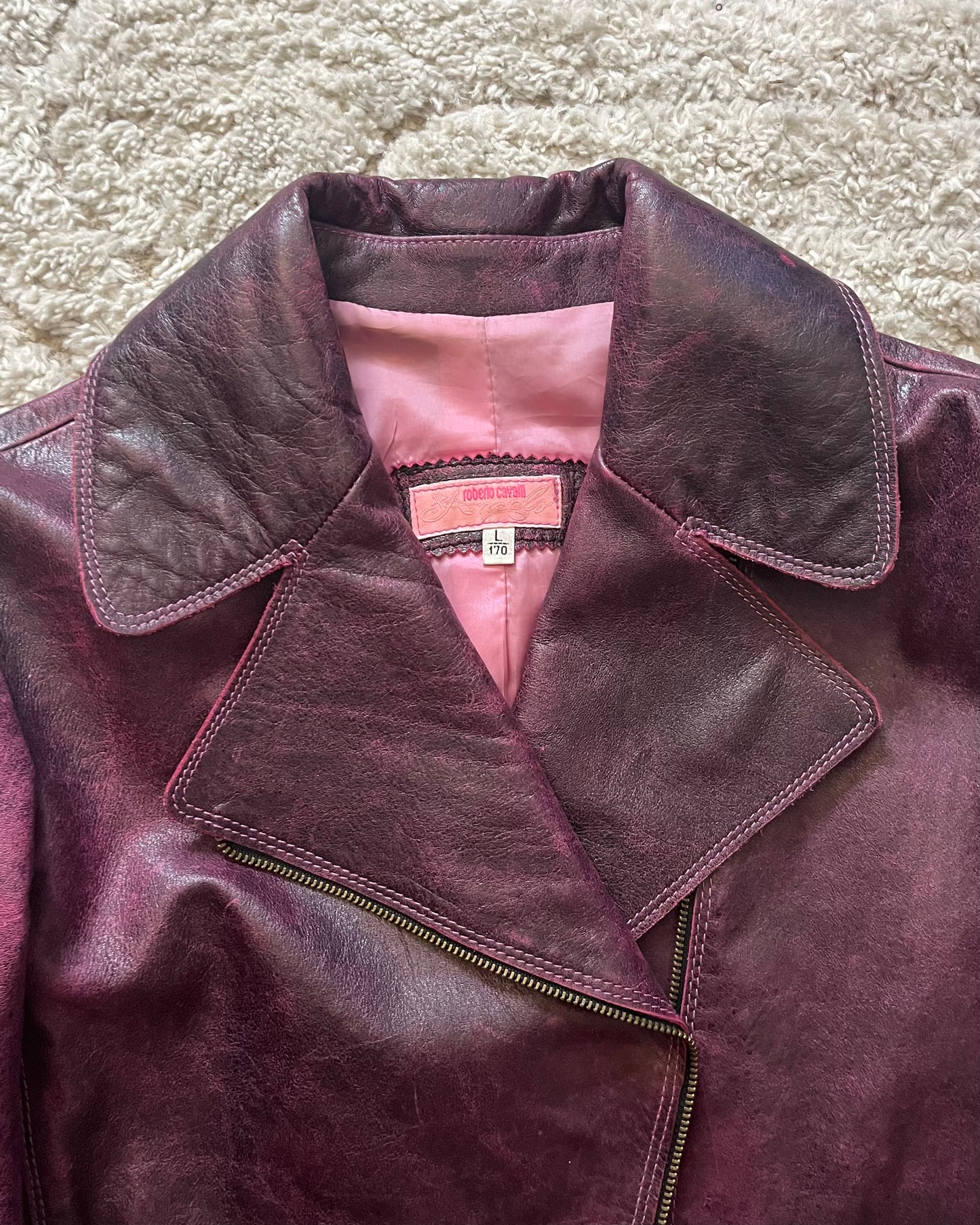 Roberto Cavalli Faded Cherry Rockstar Leather jacket (XS)