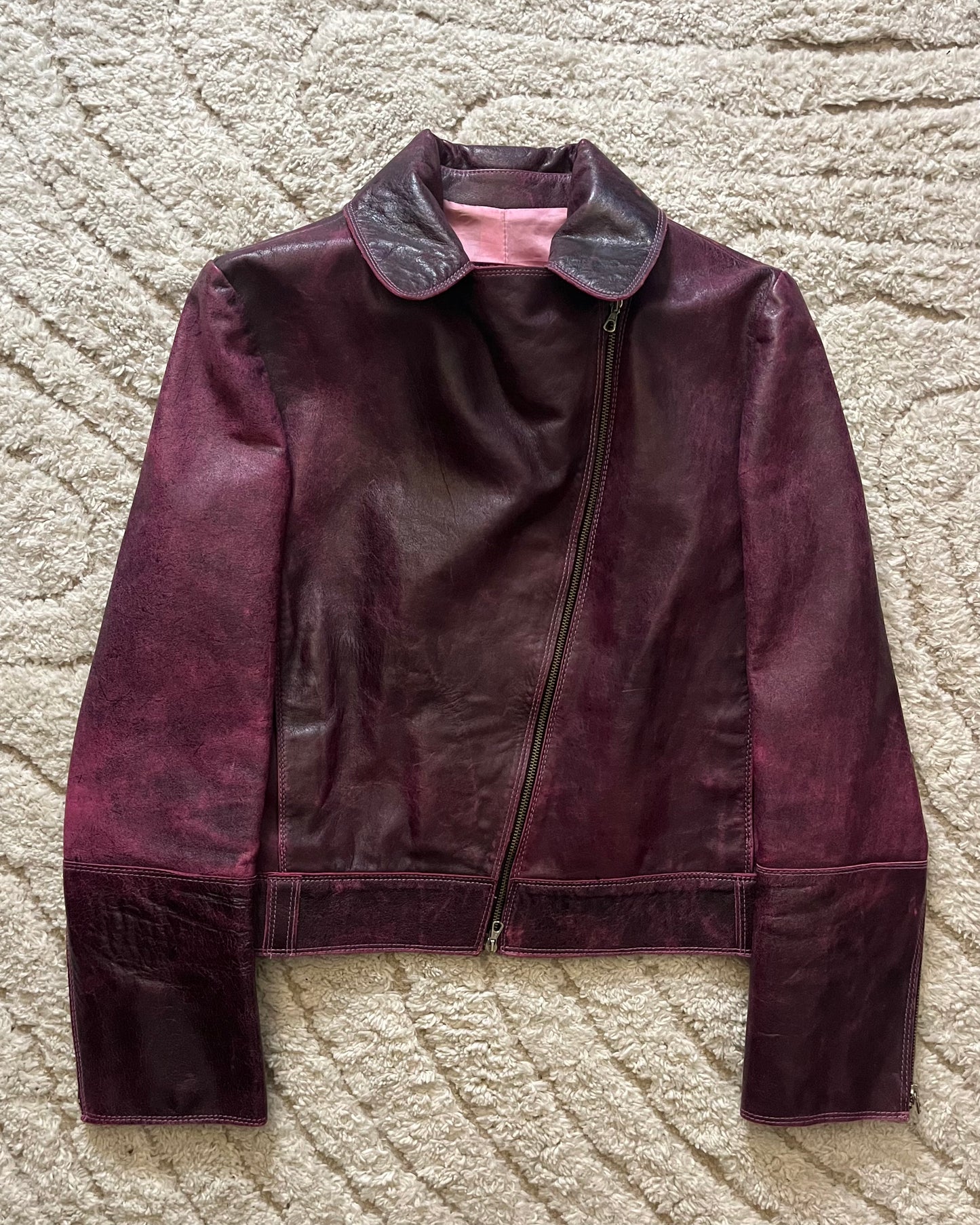 Roberto Cavalli Faded Cherry Rockstar Leather jacket (XS)