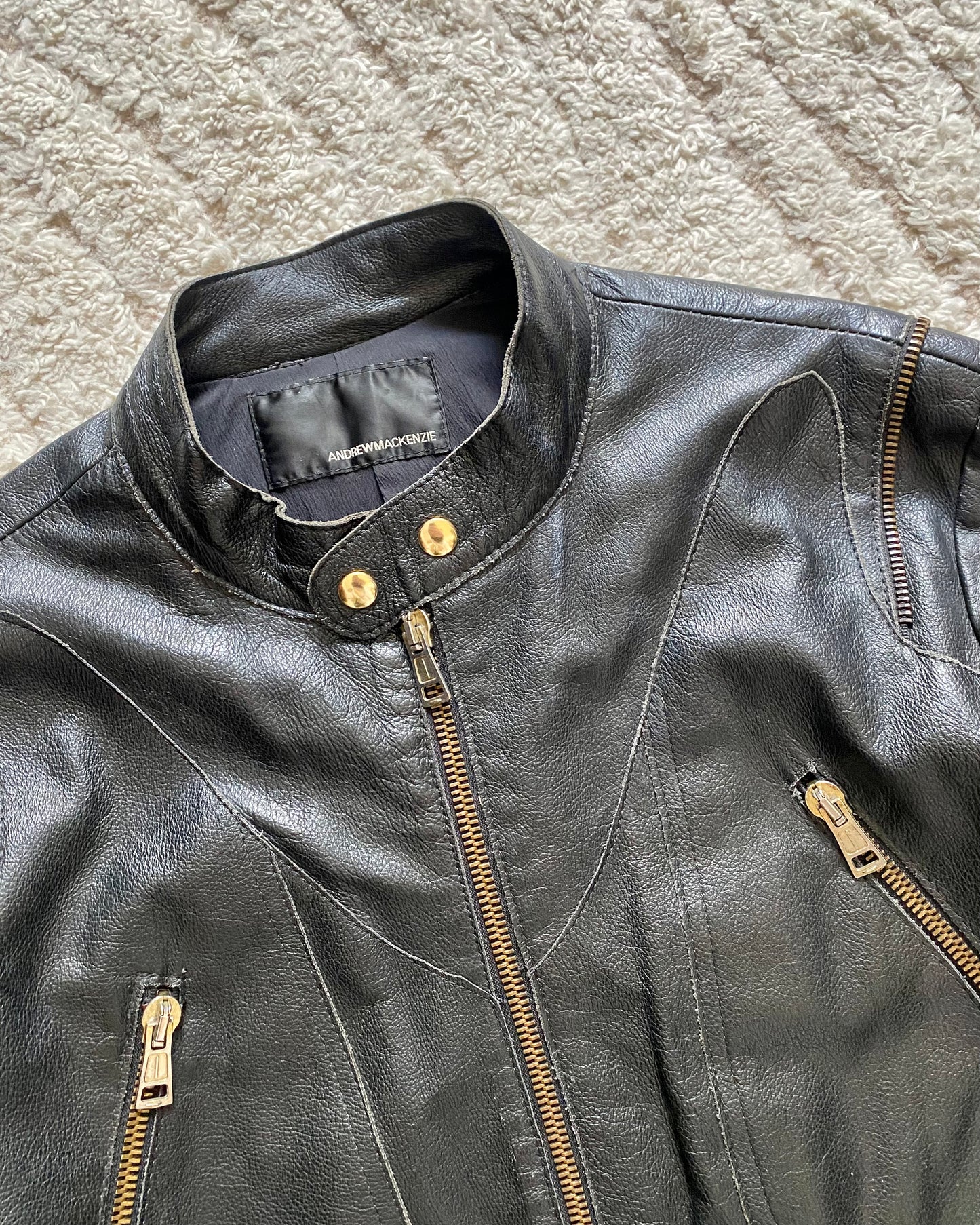 90s Andrew Mackenzie Multi Zip Biker Leather Jacket (M)