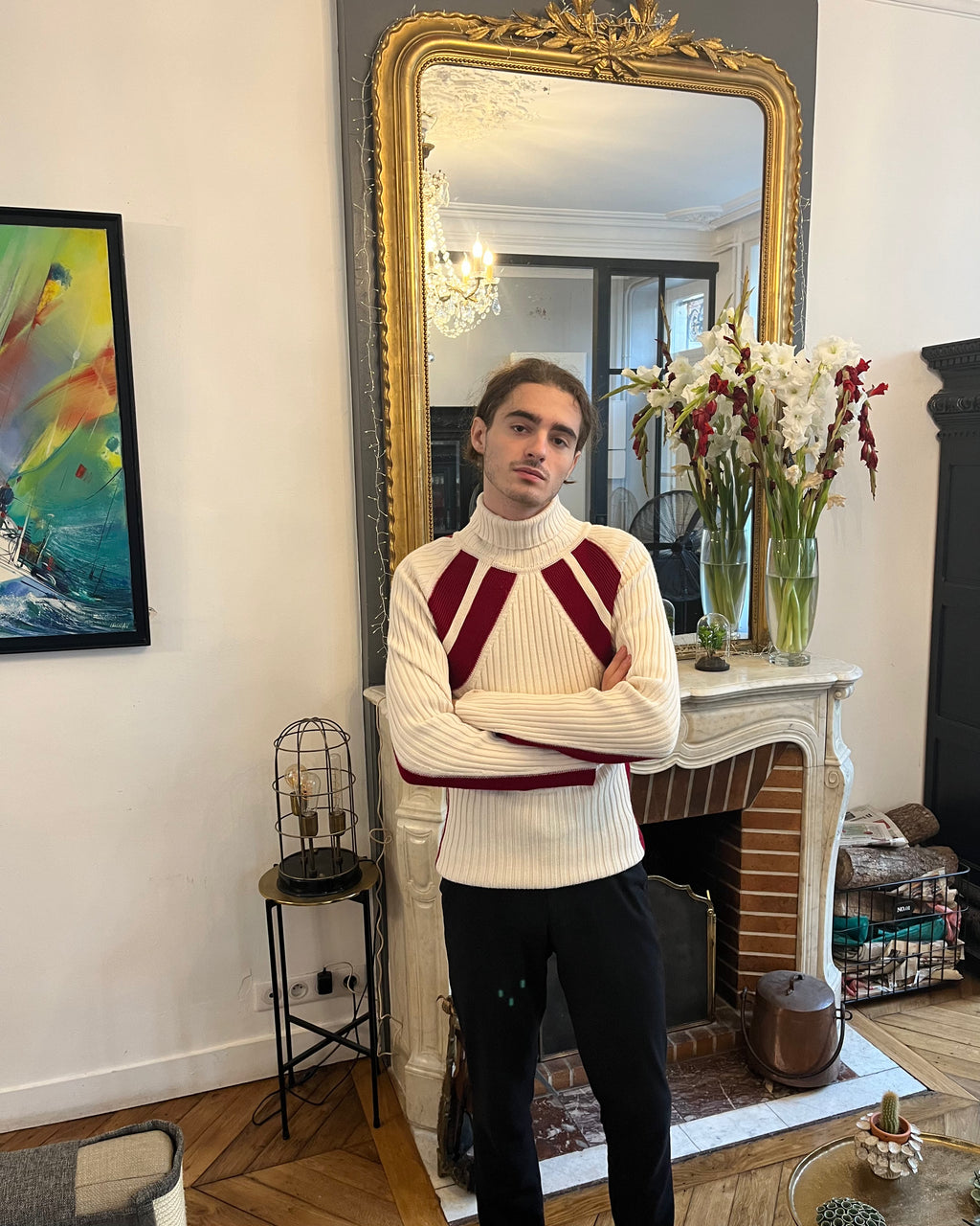 00s ドルチェ＆ガッバーナ ホワイト ロールネック レッド アクセント (S)