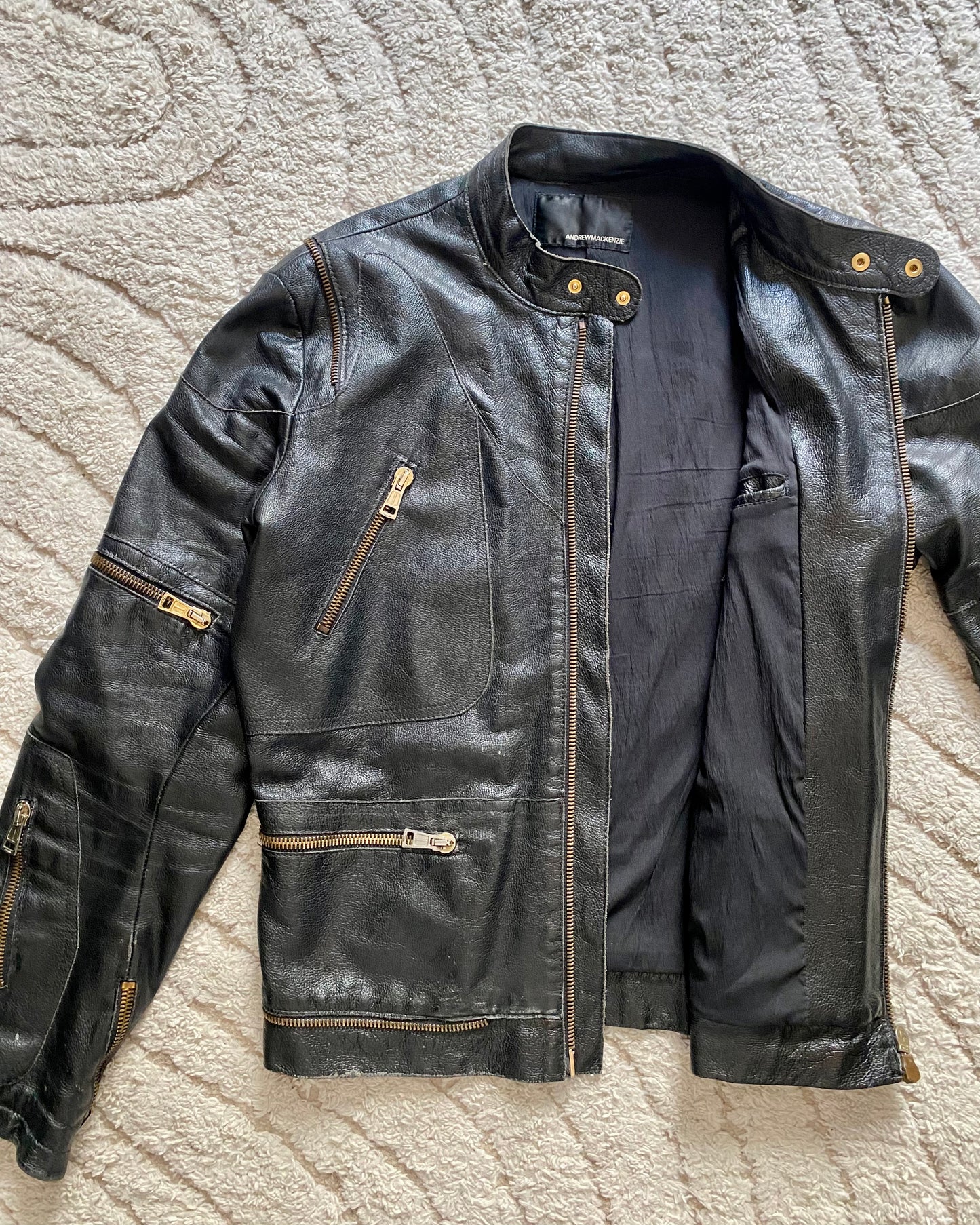 90s Andrew Mackenzie Multi Zip Biker Leather Jacket (M)