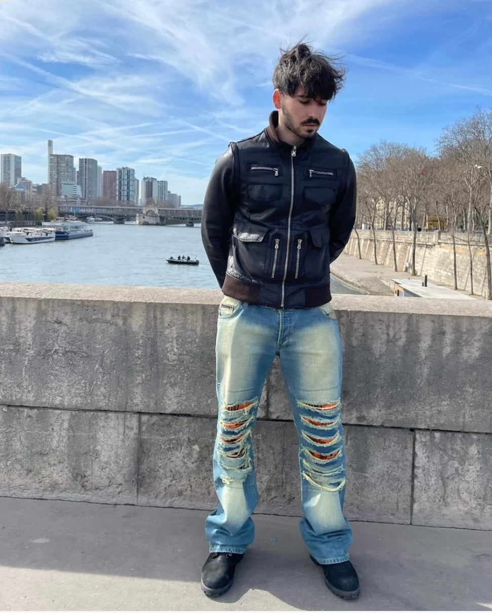 00年代 ドルチェ&amp;ガッバーナ アーム取り外し可能レザージャケット (M)