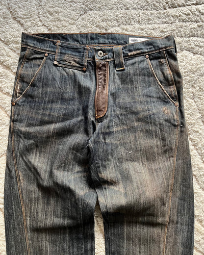 Chiribiri Archive hybrid leather/denim faded pants (M)