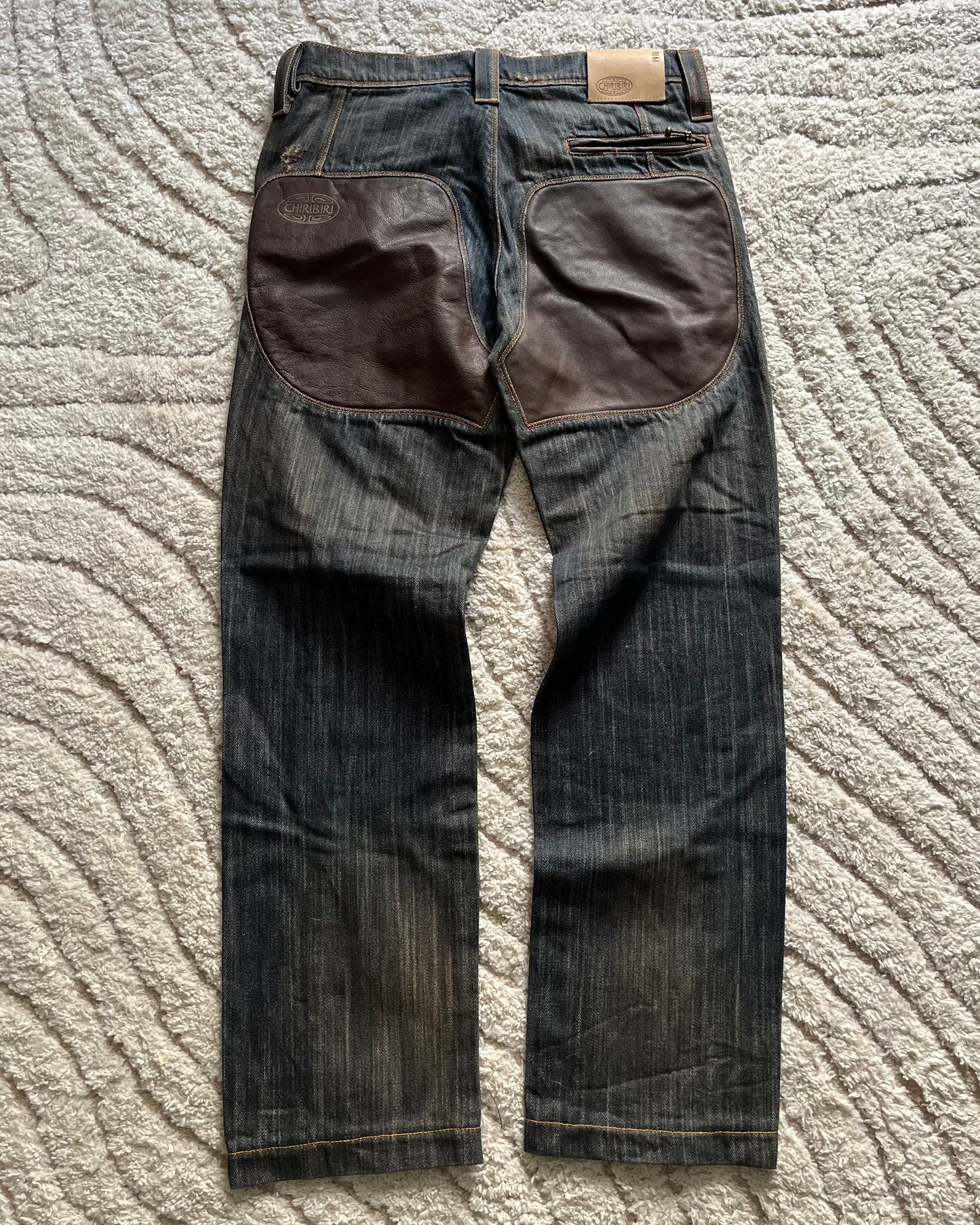 Chiribiri Archive hybrid leather/denim faded pants (M)