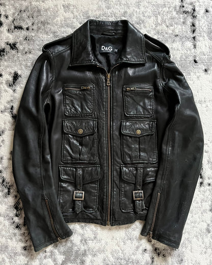 00s Dolce & Gabbana Black Rebel Utility Leather Jacket (M)