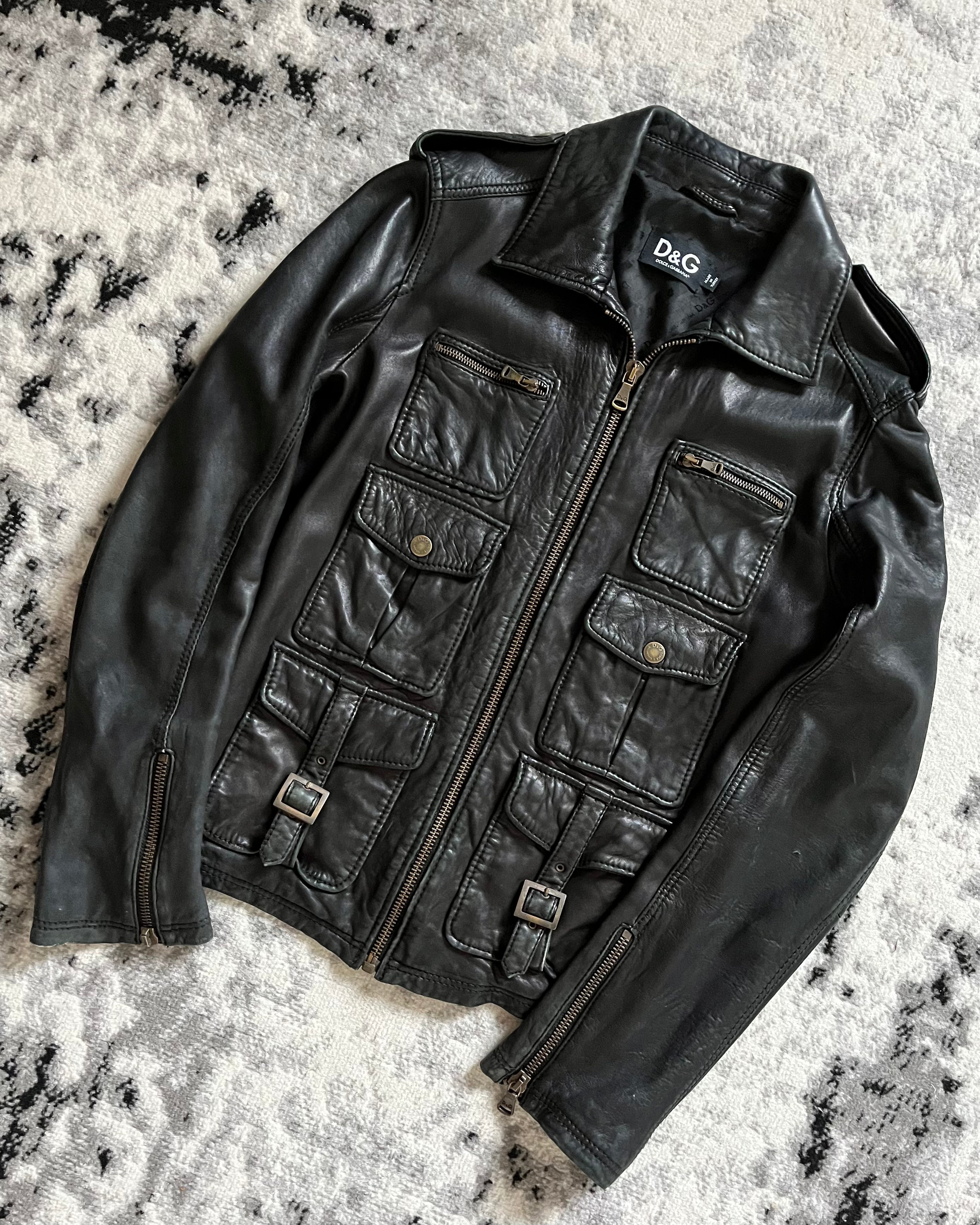 00s ドルチェ＆ガッバーナ ブラック レベル ユーティリティ レザー ジャケット (M)