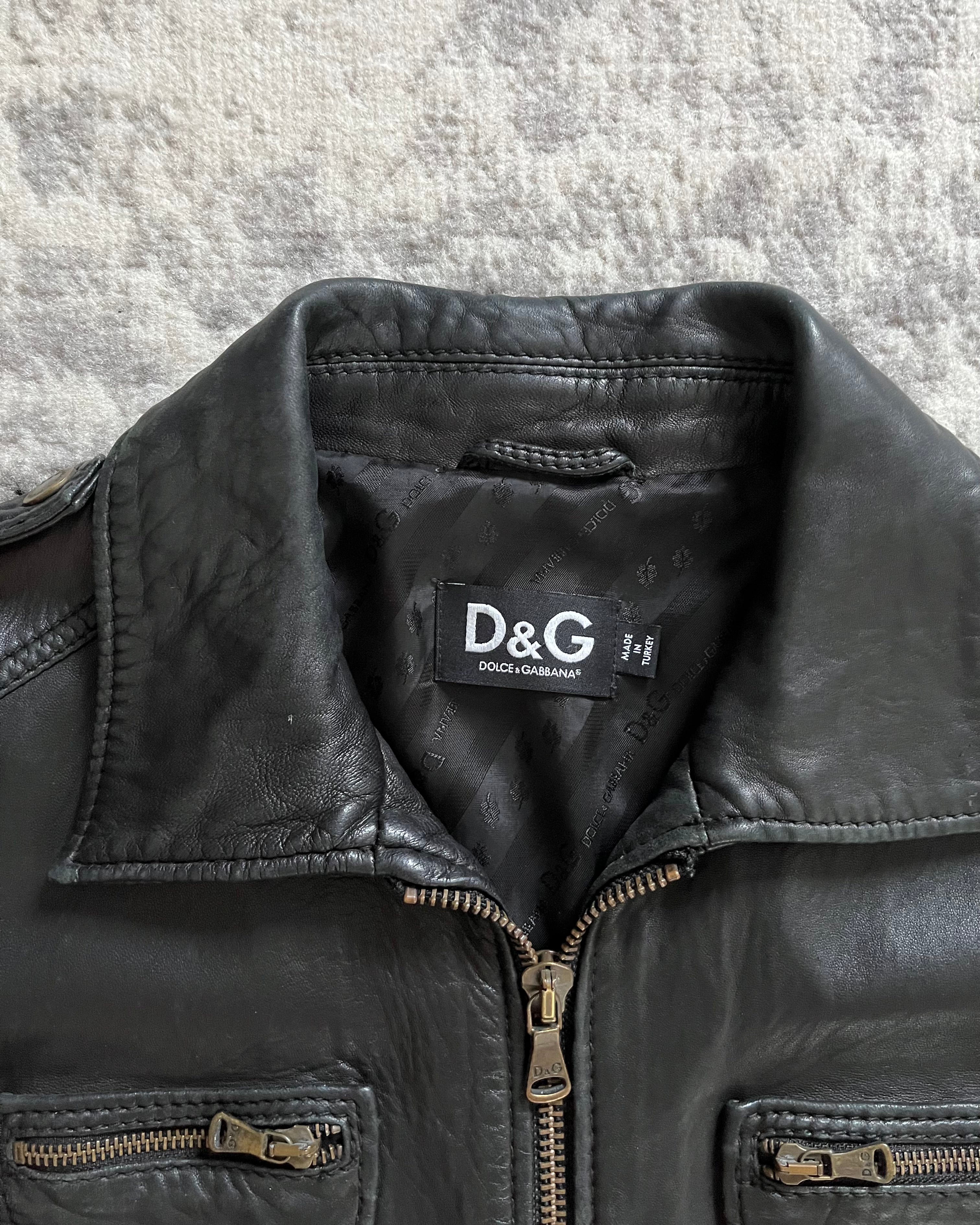 00s ドルチェ＆ガッバーナ ブラック レベル ユーティリティ レザー ジャケット (M)