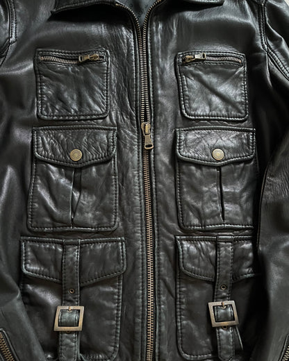 00 年代 Dolce &amp; Gabbana 黑色反叛实用皮夹克 (M)