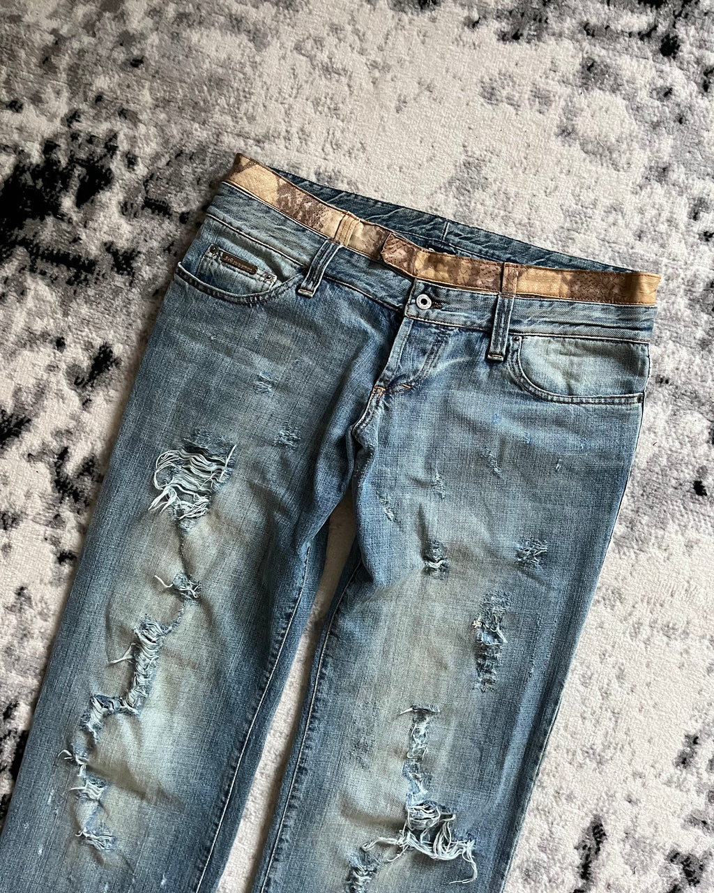 AW08 Dolce & Gabbana Double Waisted Distressed Jeans (XL)