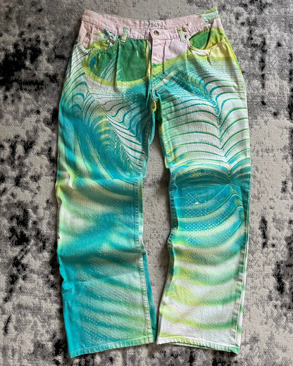 SS01 Roberto Cavalli Hysteric Green Spiral Artistic Pants (M/L)