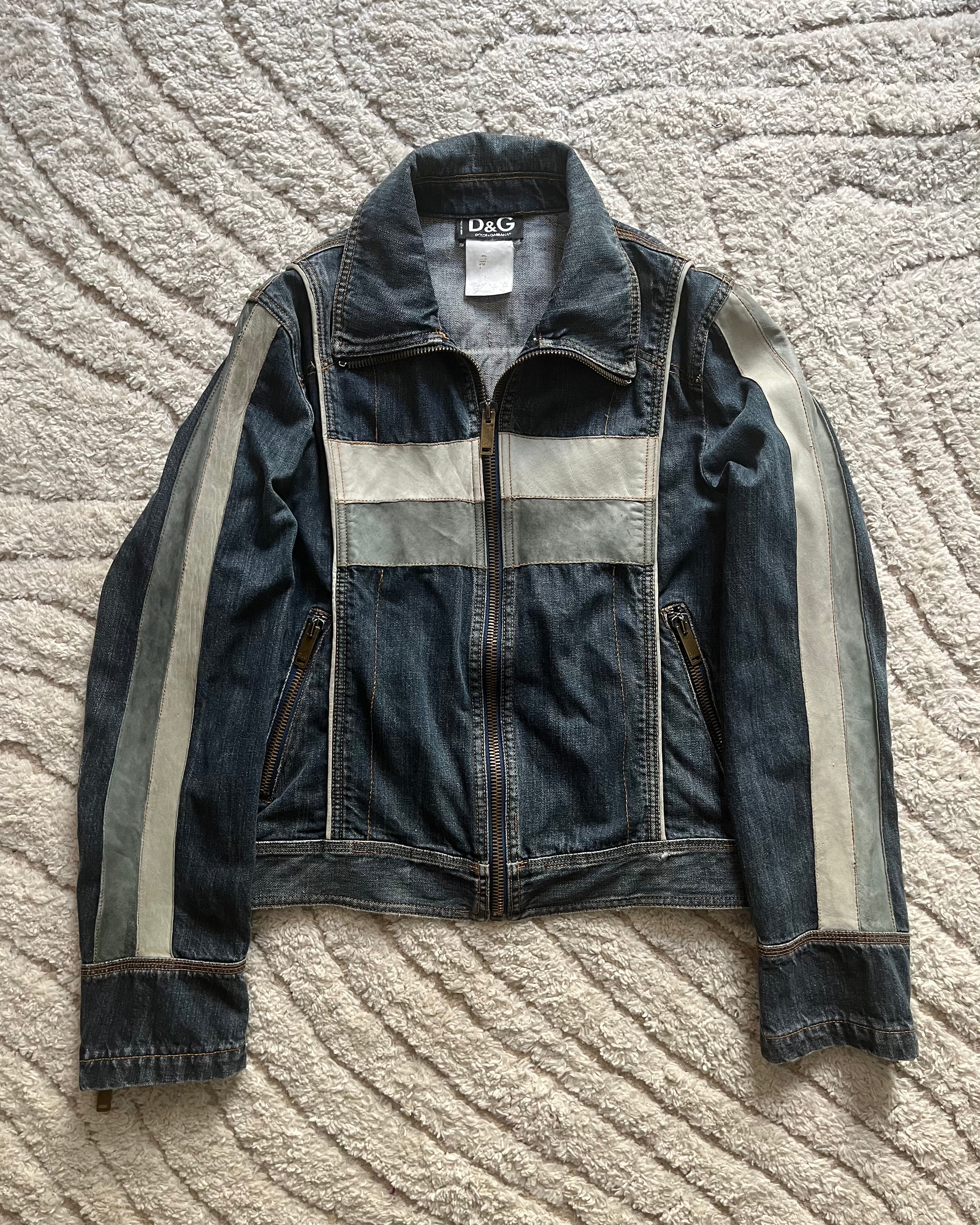 AW04 Dolce & Gabbana racing leather denim jacket (XS)