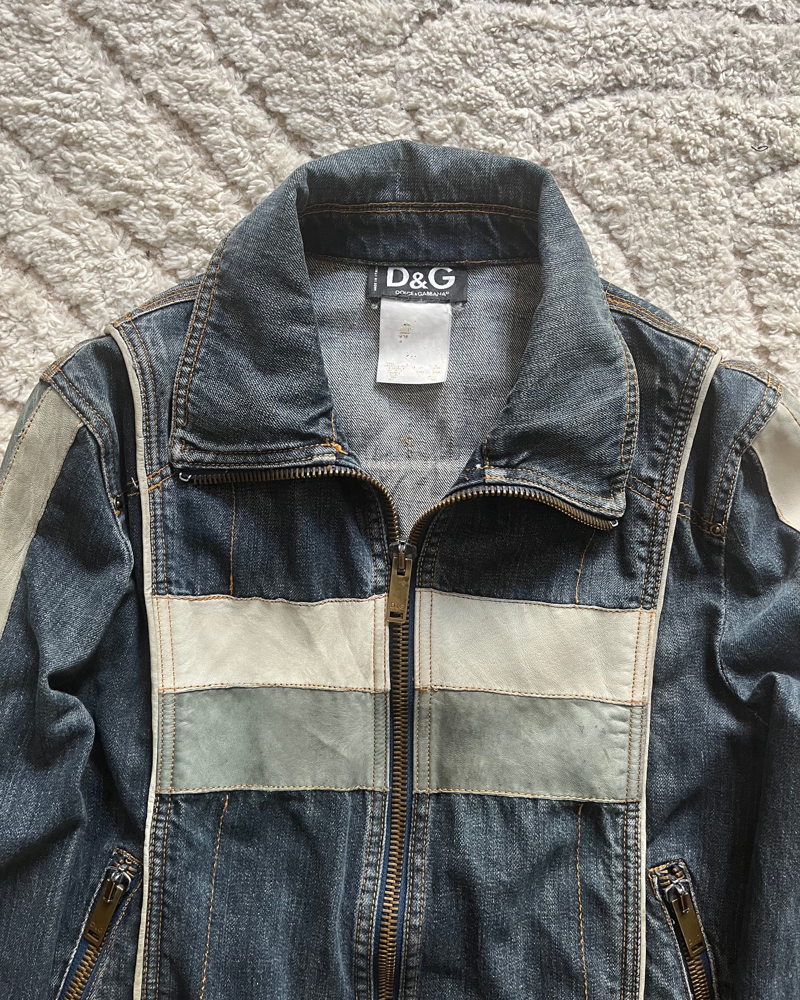 AW04 Dolce & Gabbana racing leather denim jacket (XS)