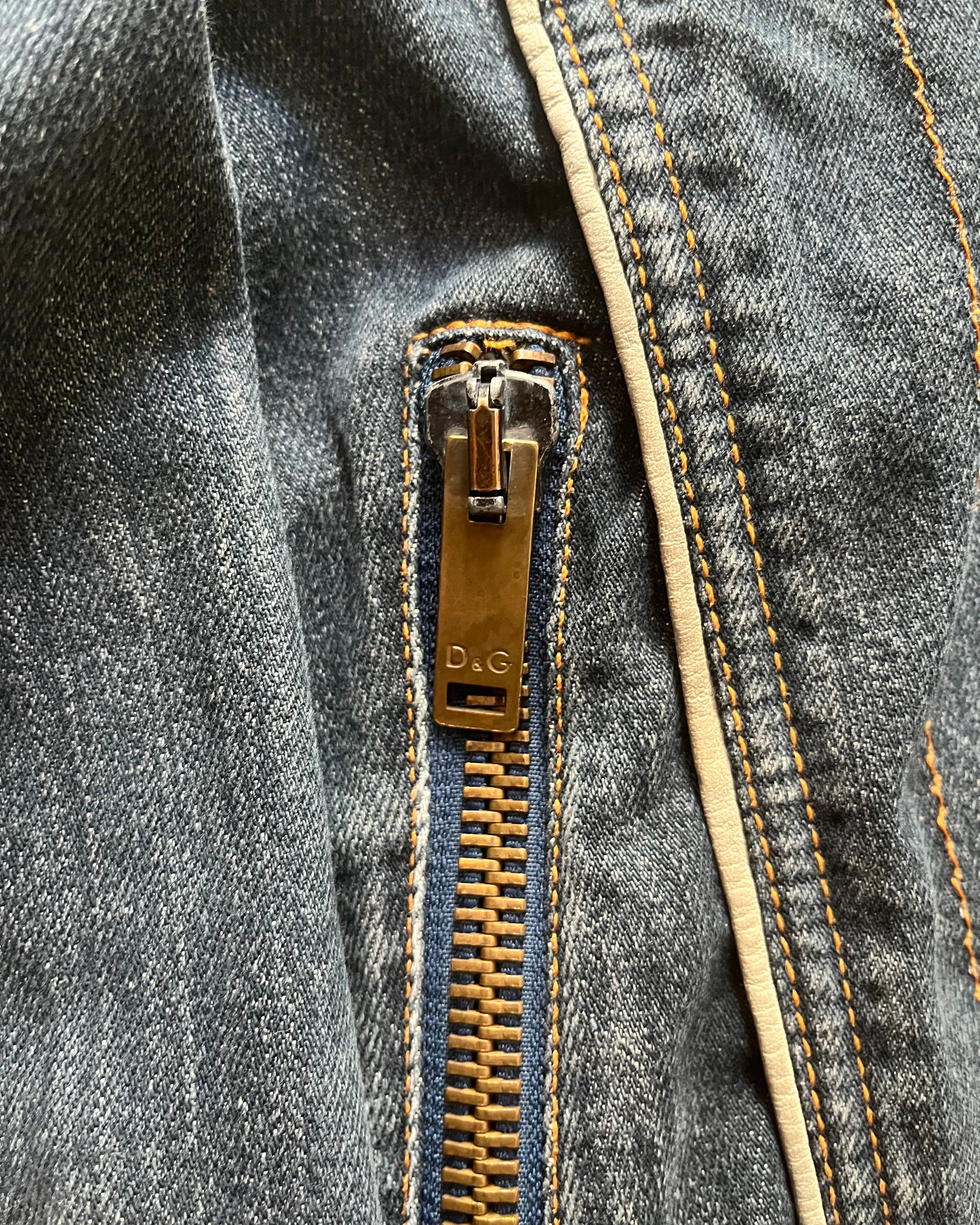 AW04 Dolce & Gabbana racing leather denim jacket (XS)