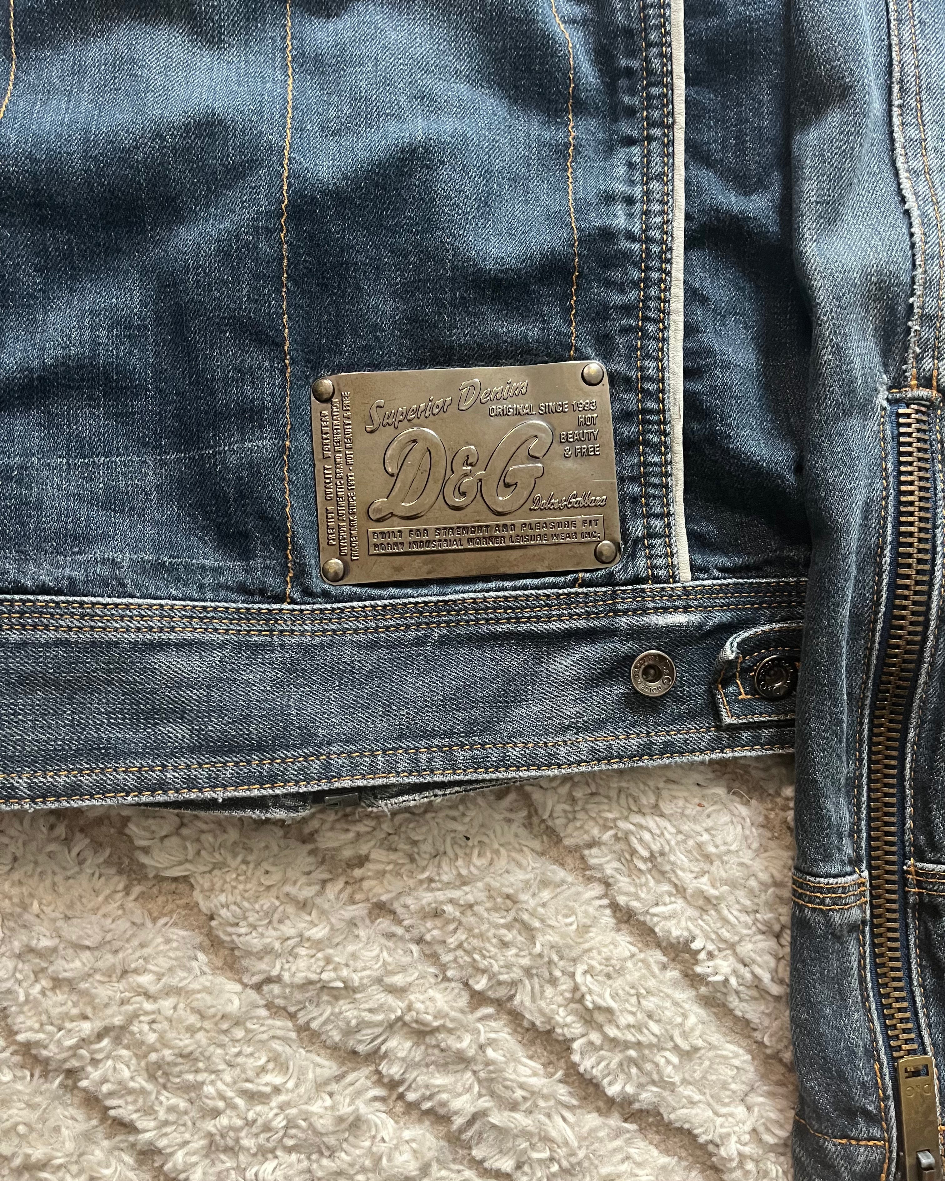 AW04 Dolce & Gabbana racing leather denim jacket (XS)