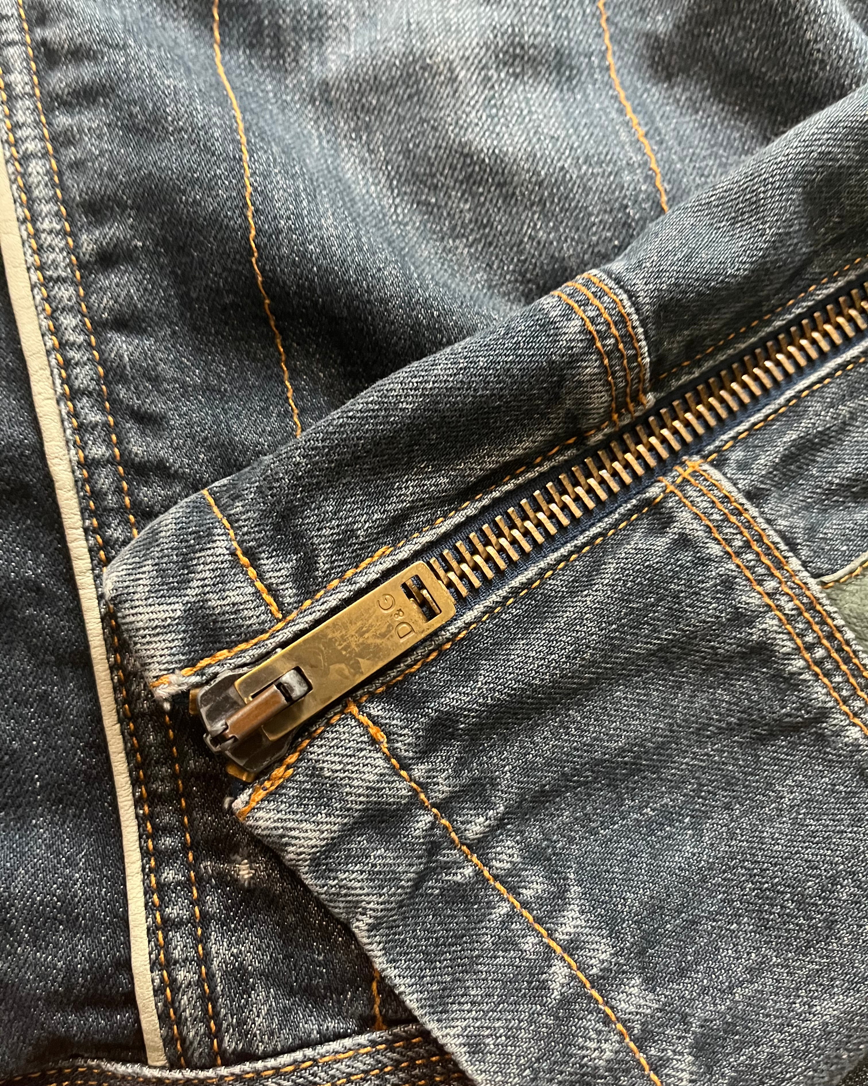 AW04 Dolce & Gabbana racing leather denim jacket (XS)