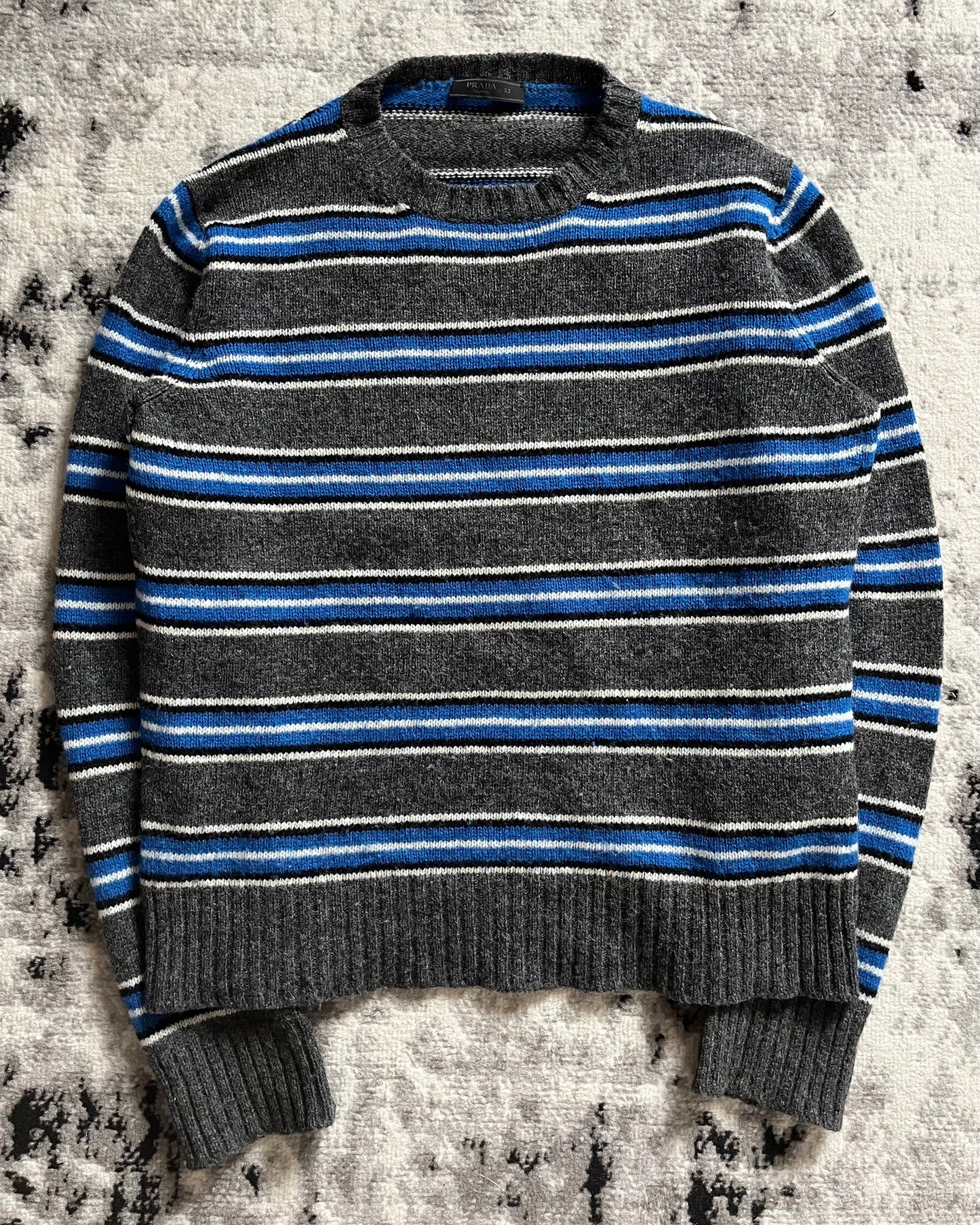 AW18 Prada Grey Wool Sweater with Subtle Blue Stripe (M/L)