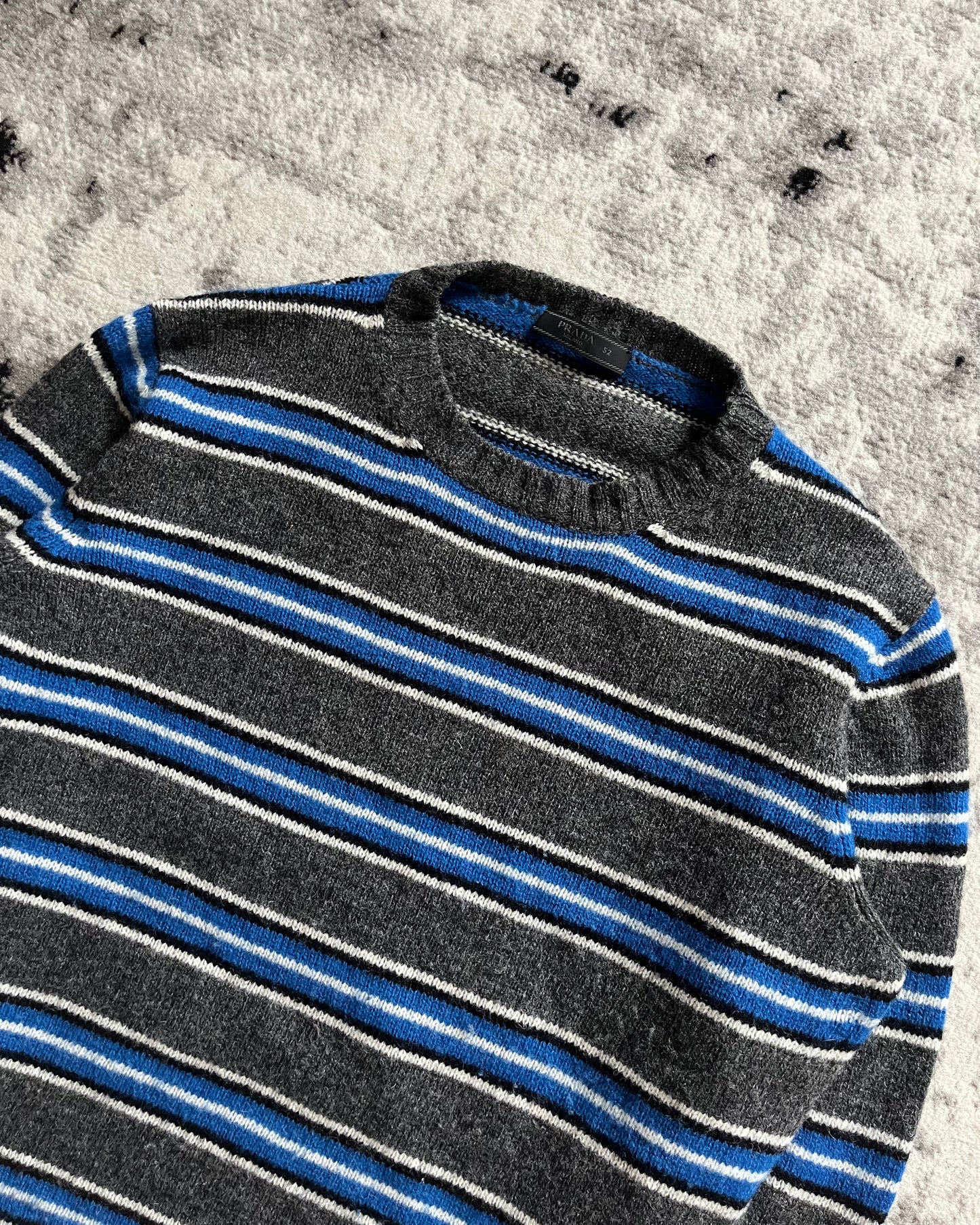 AW18 Prada Grey Wool Sweater with Subtle Blue Stripe (M/L)