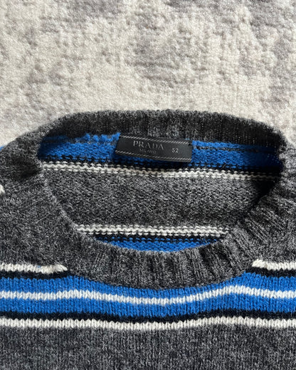 AW18 Prada Grey Wool Sweater with Subtle Blue Stripe (M/L)