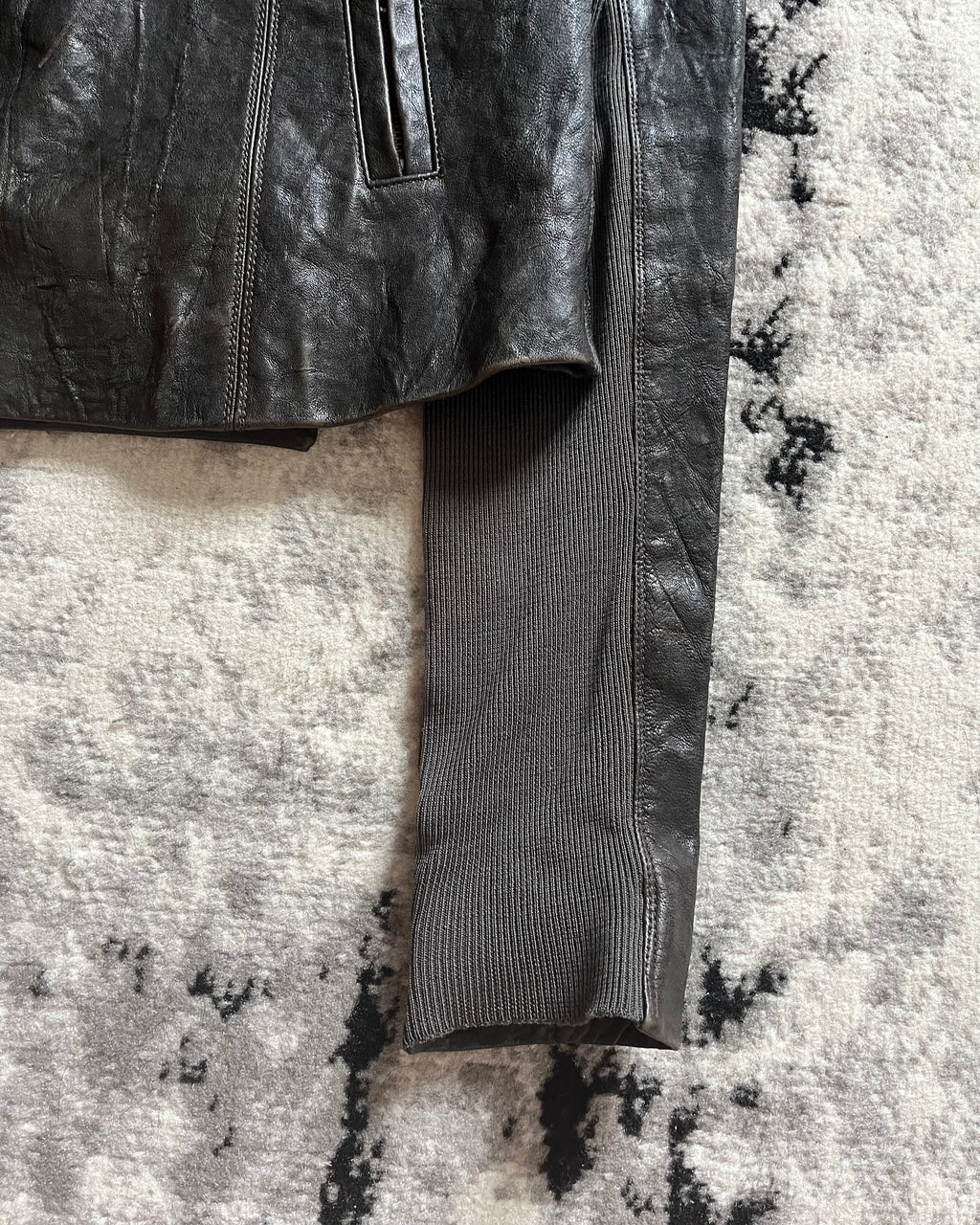 リック・オウエンス アーカイブ ブリュット レザー ハイブリッド ジャケット (XS)