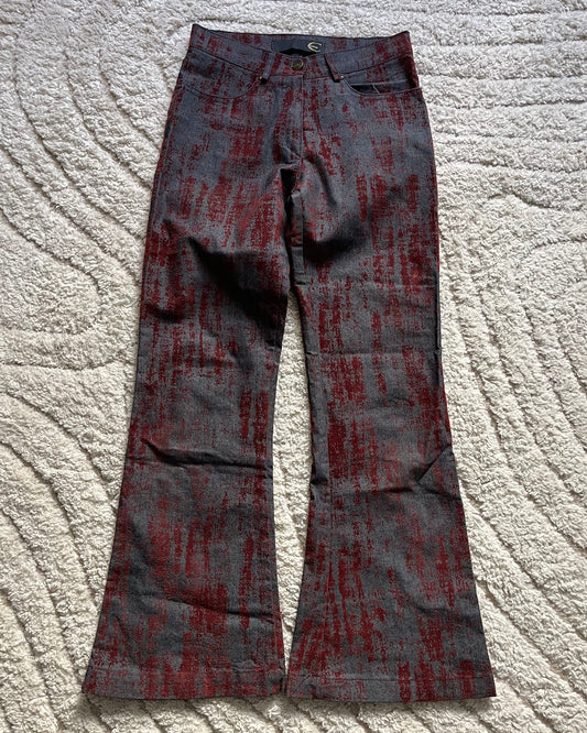 00s Just Cavalli Flared Jeans w/ Relief Velvet Blood (XS)