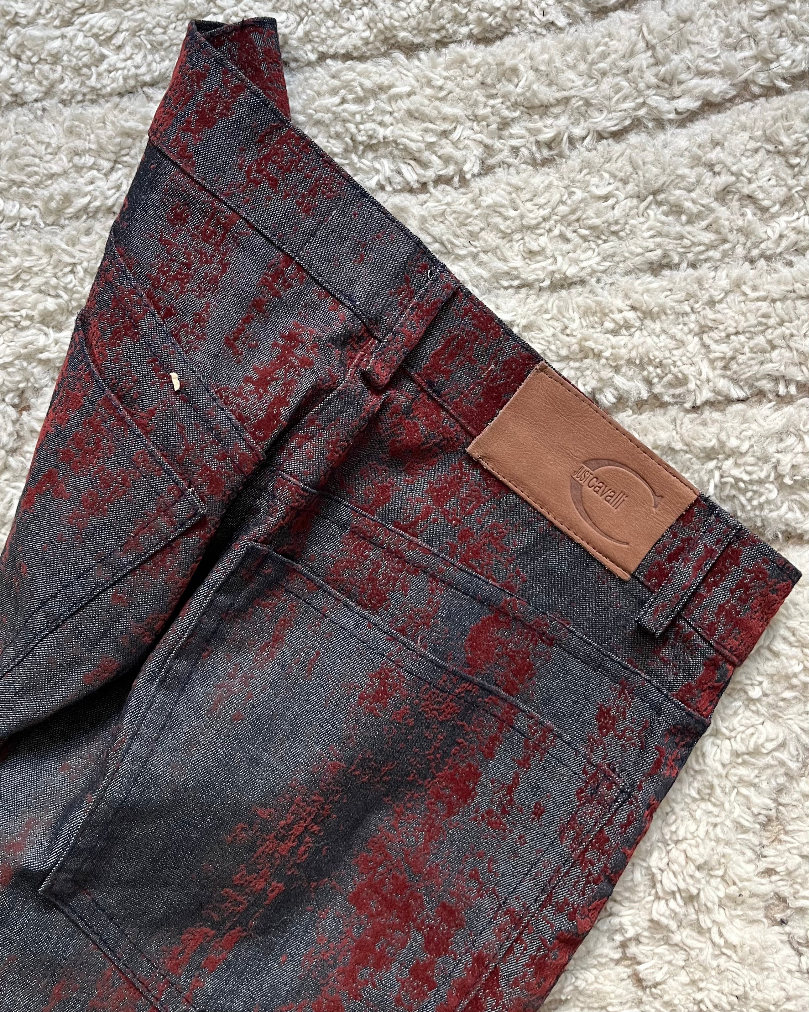 00s Just Cavalli フレア ジーンズ レリーフ ベルベット ブラッド (XS) 