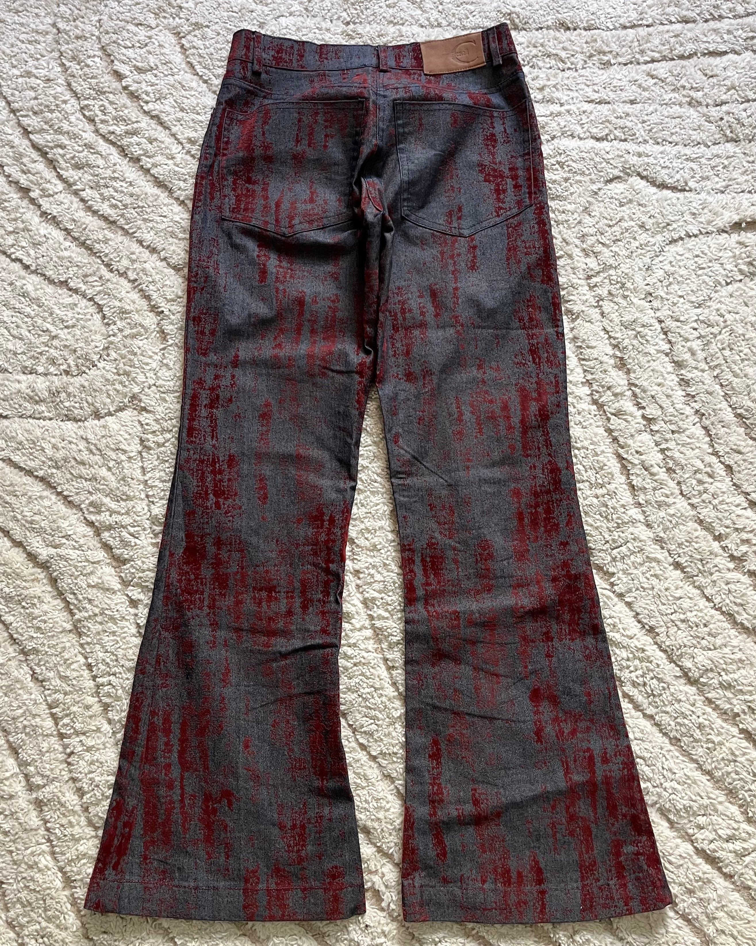 00s Just Cavalli フレア ジーンズ レリーフ ベルベット ブラッド (XS) 