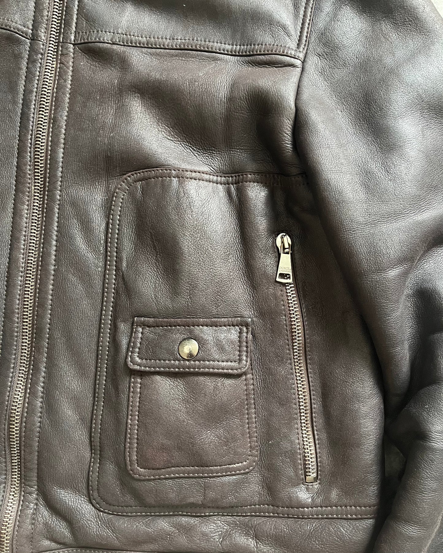 AW13 Dolce & Gabanna Toasty Earth-Toned Shearling Jacket (XL)