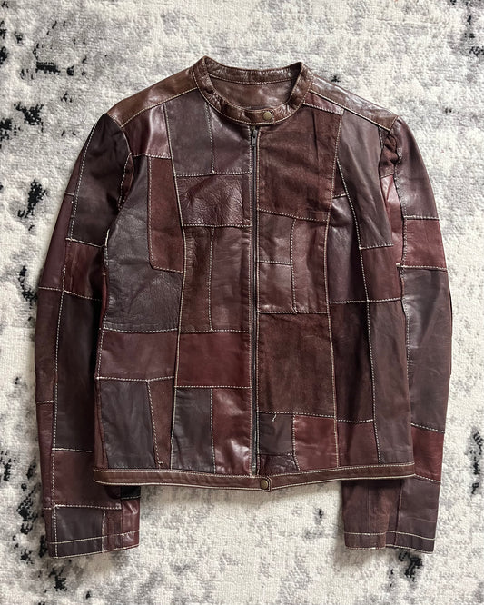 90s Plein Sud Patchwork Brown Leather Jacket (S)