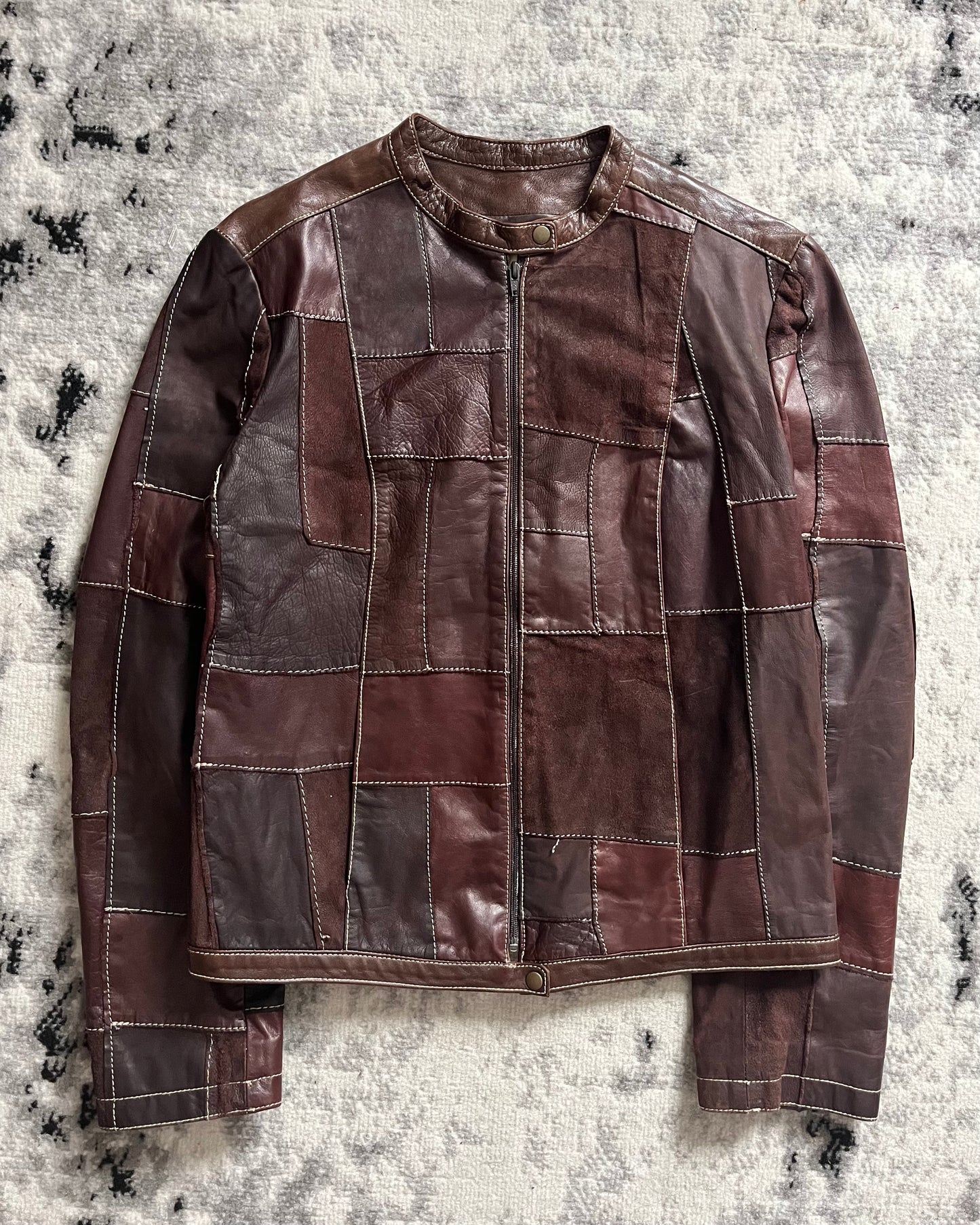 1990s Plein Sud Patchwork Brown Leather Jacket (S)