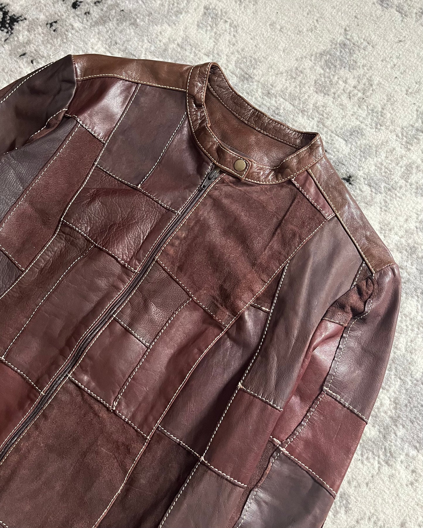 1990s Plein Sud Patchwork Brown Leather Jacket (S)