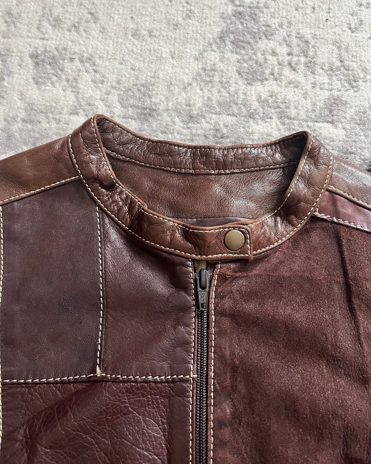 1990s Plein Sud Patchwork Brown Leather Jacket (S)