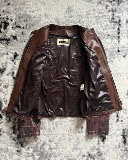 1990s Plein Sud Patchwork Brown Leather Jacket (S)