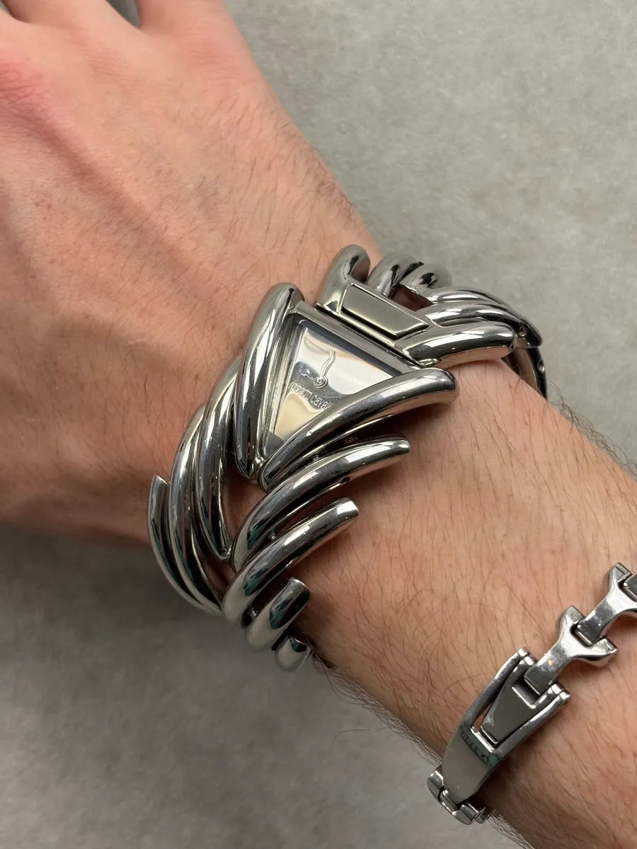 Roberto Cavalli Silver-Tone Metal Sculptural Bracelet Watch TziKdbuJ 0
