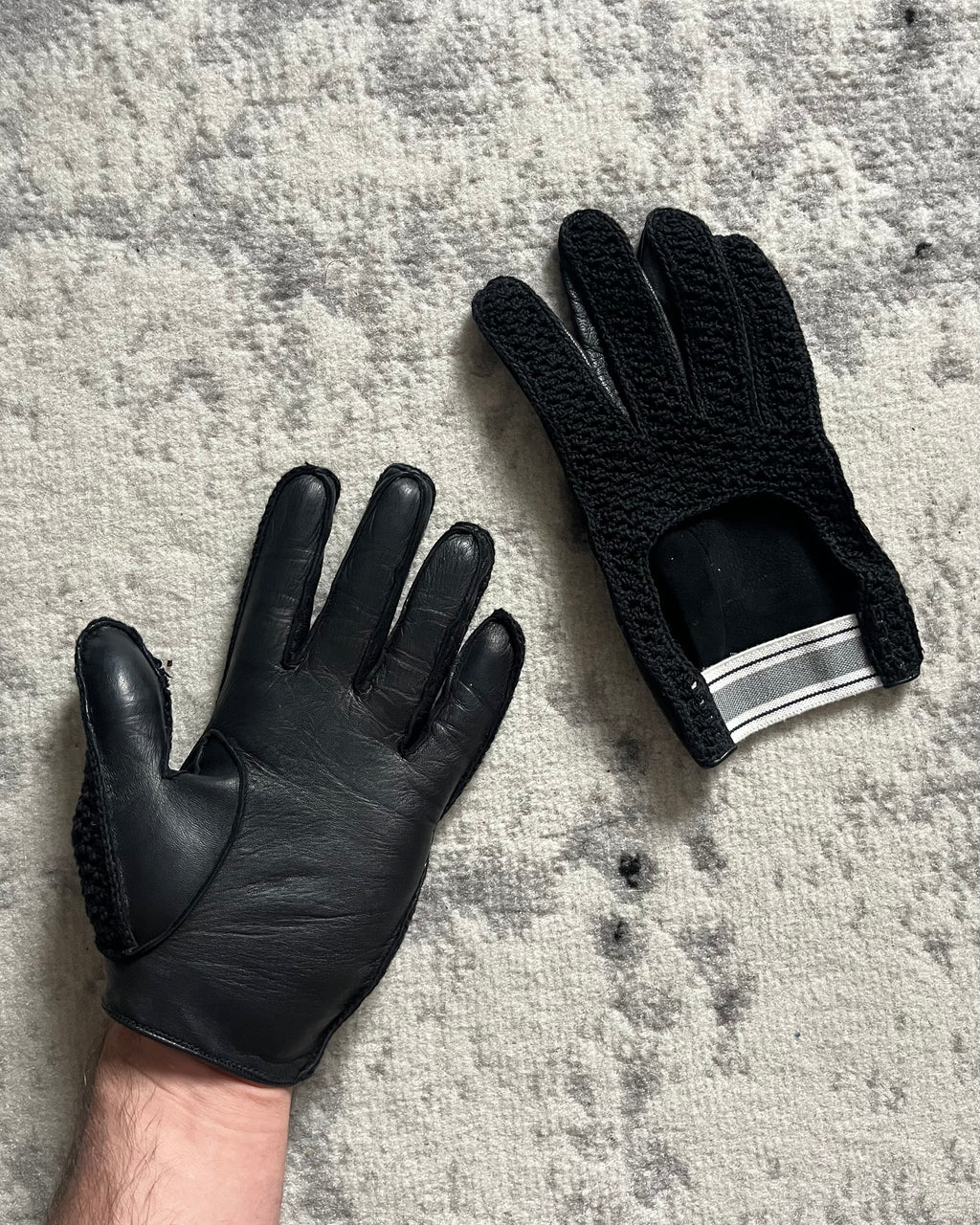 90s Prada Biker Black Leather Gloves